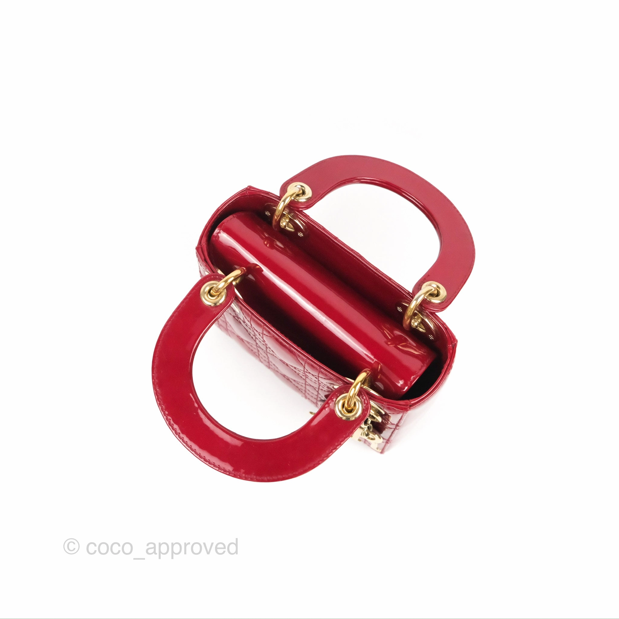 Christian Dior Mini Lady Dior Bag Red Patent Gold Hardware