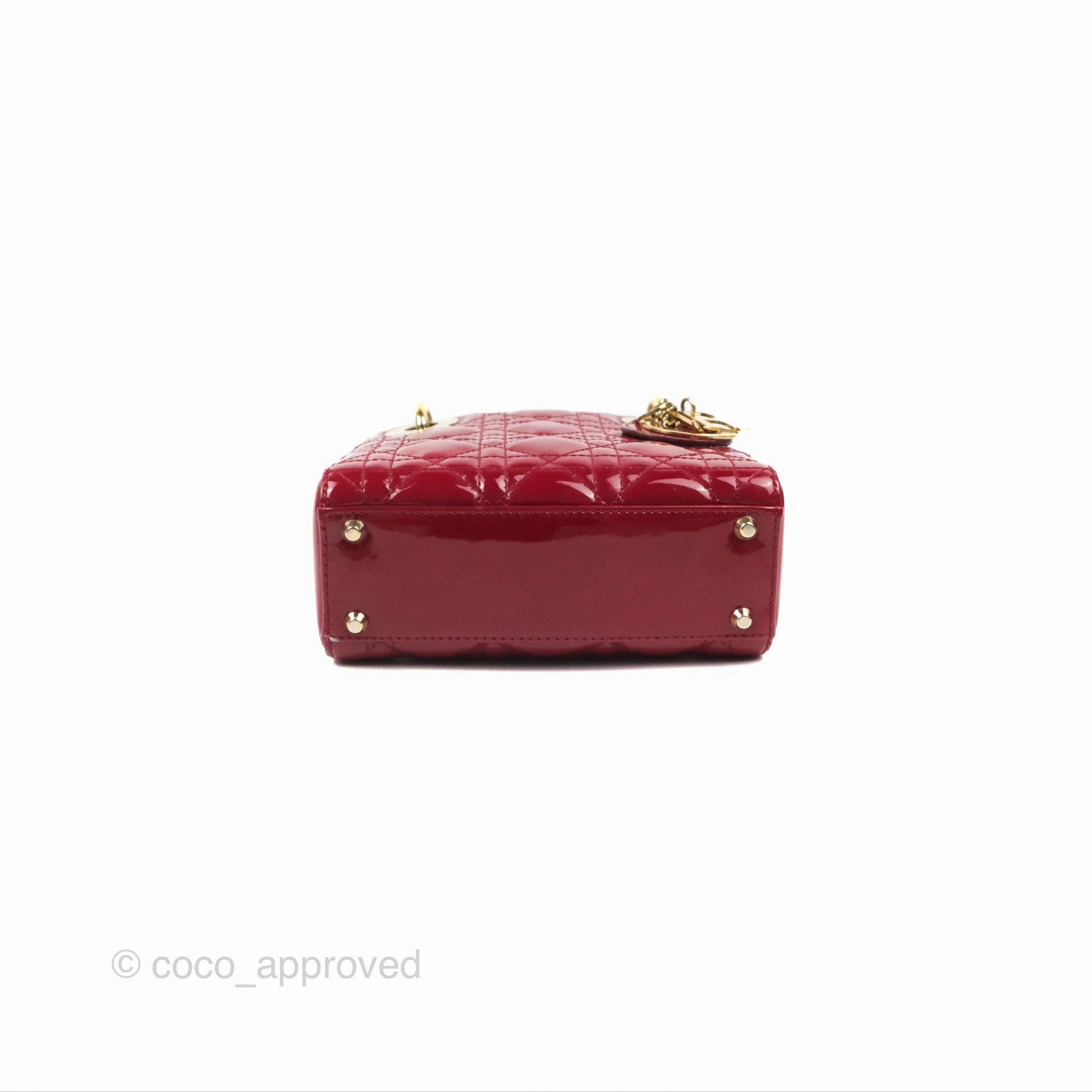 Christian Dior Mini Lady Dior Bag Red Patent Gold Hardware