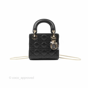 Christian Dior Mini Lady Dior Black Lambskin Gold Hardware