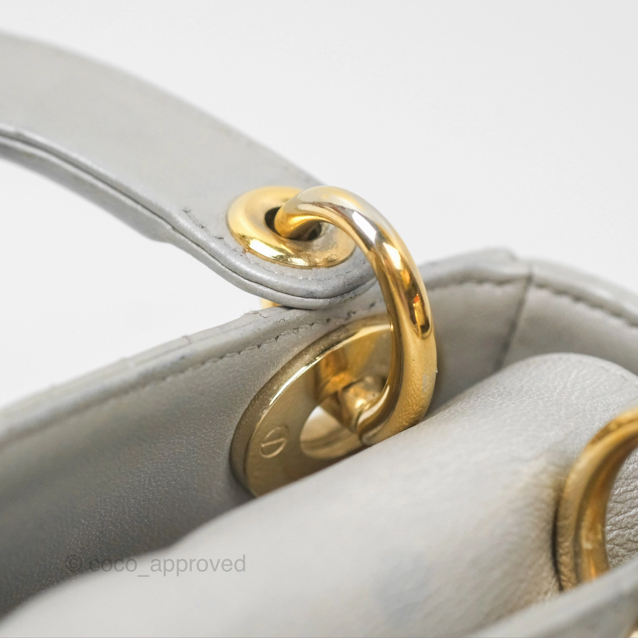 Christian Dior Mini Lady Dior Iridescent Light Grey Cannage Lambskin Gold Hardware