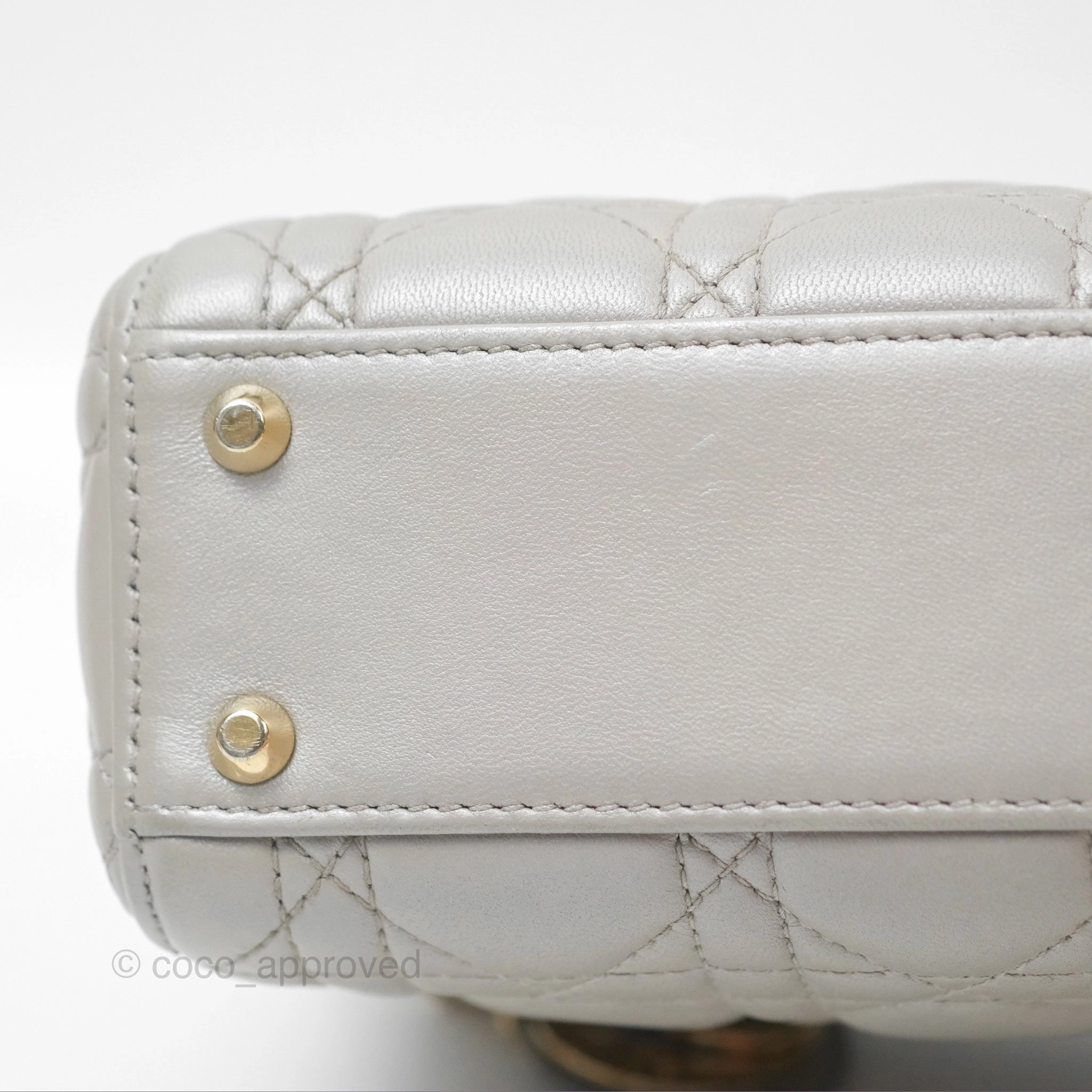 Christian Dior Mini Lady Dior Iridescent Light Grey Cannage Lambskin Gold Hardware