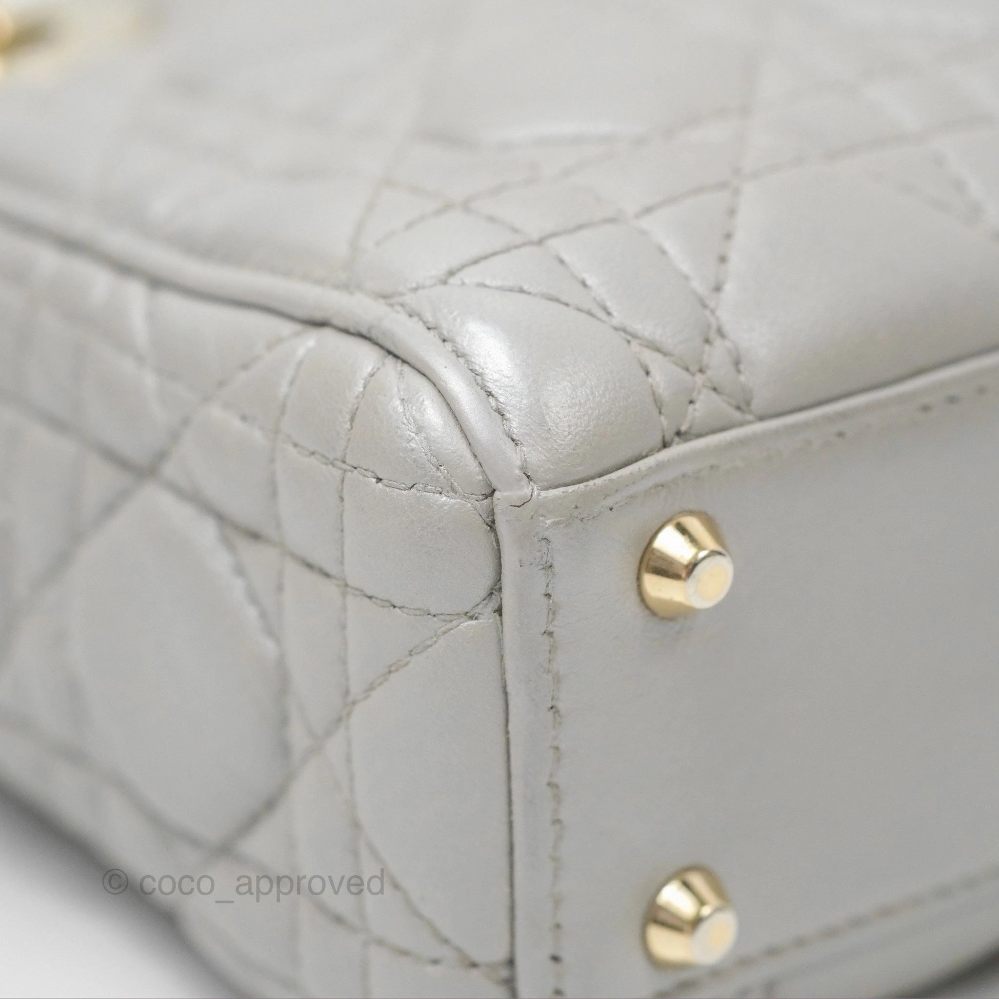 Christian Dior Mini Lady Dior Iridescent Light Grey Cannage Lambskin Gold Hardware