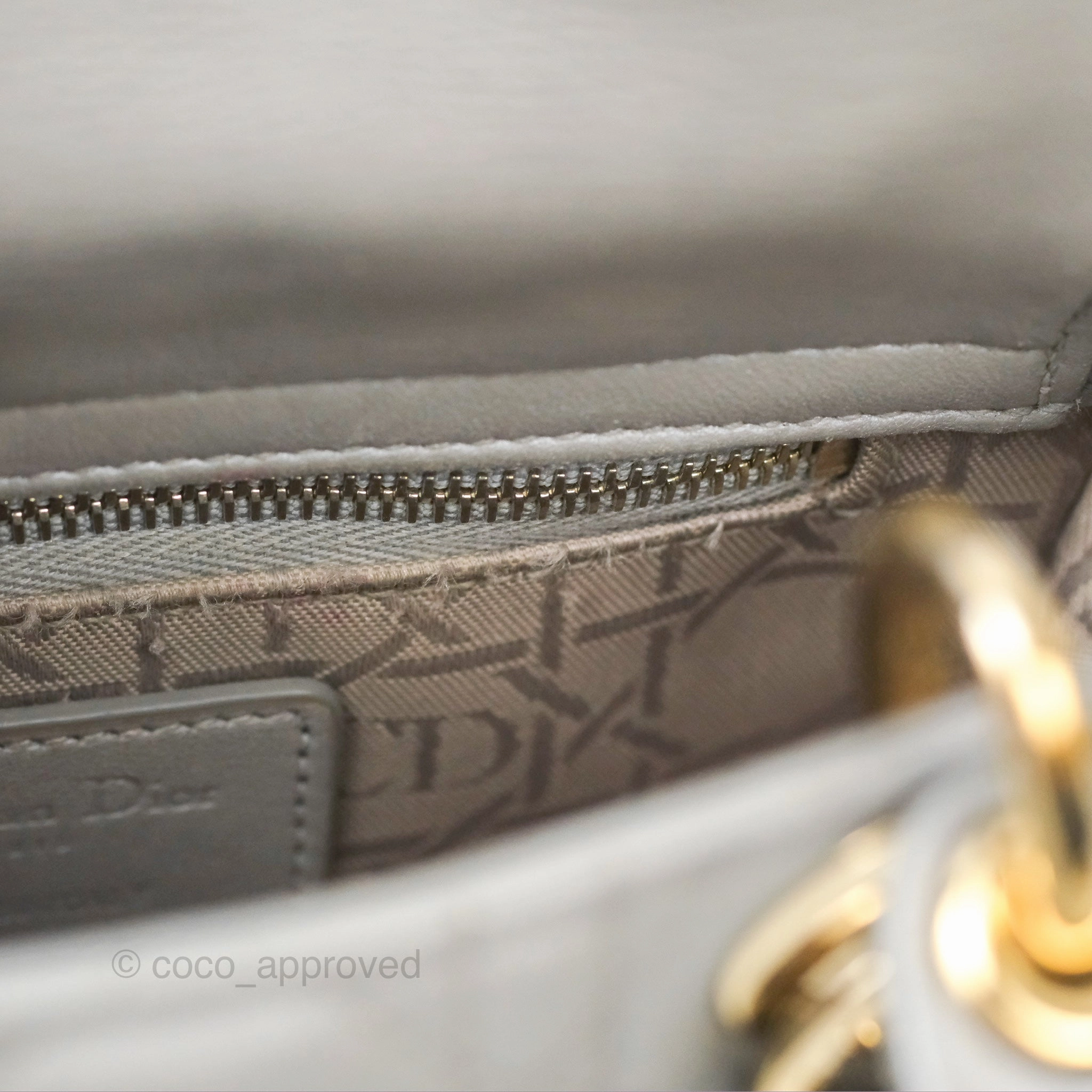 Christian Dior Mini Lady Dior Iridescent Light Grey Cannage Lambskin Gold Hardware