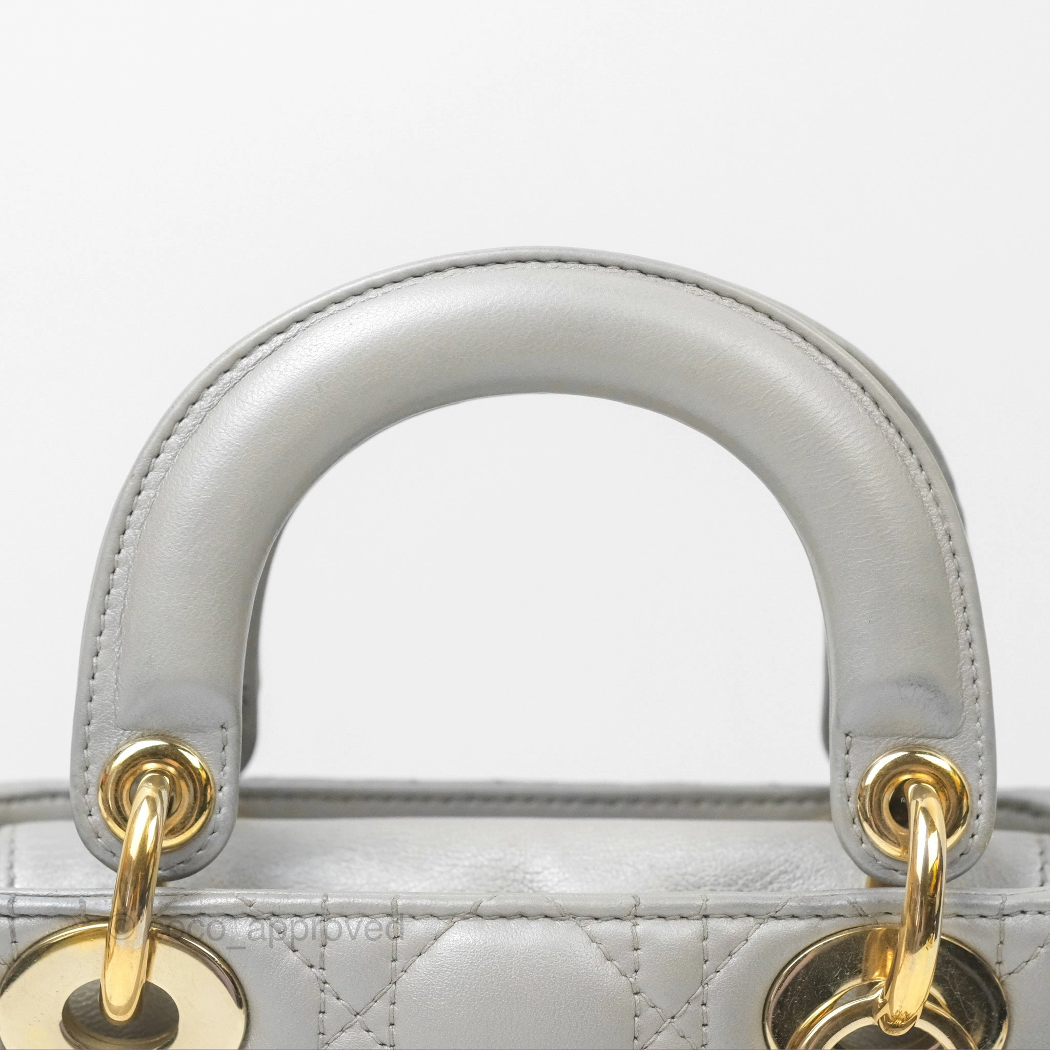 Christian Dior Mini Lady Dior Iridescent Light Grey Cannage Lambskin Gold Hardware