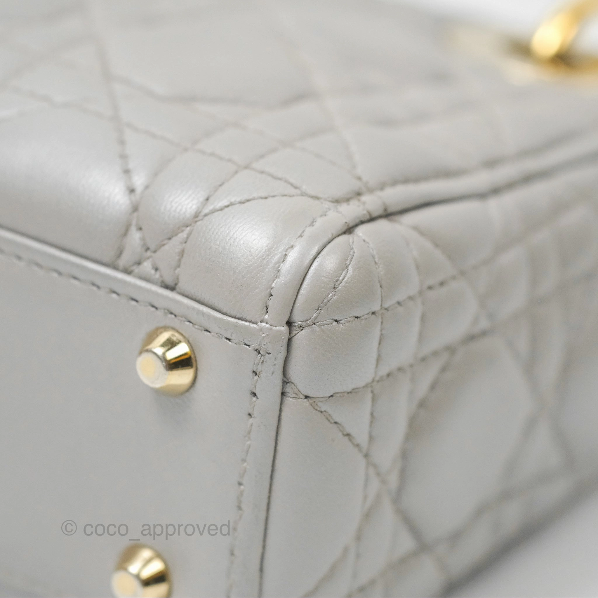 Christian Dior Mini Lady Dior Iridescent Light Grey Cannage Lambskin Gold Hardware