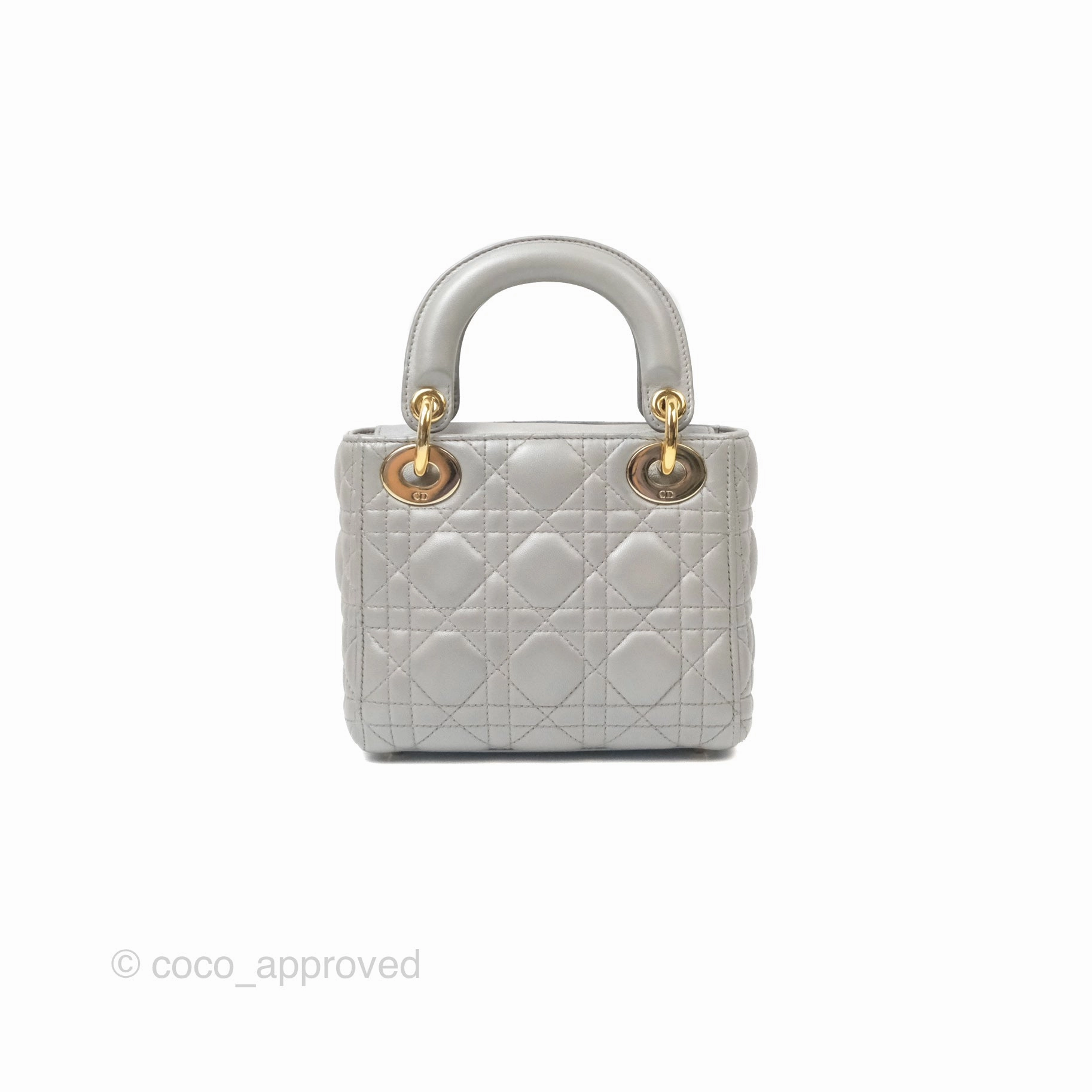 Christian Dior Mini Lady Dior Iridescent Light Grey Cannage Lambskin Gold Hardware