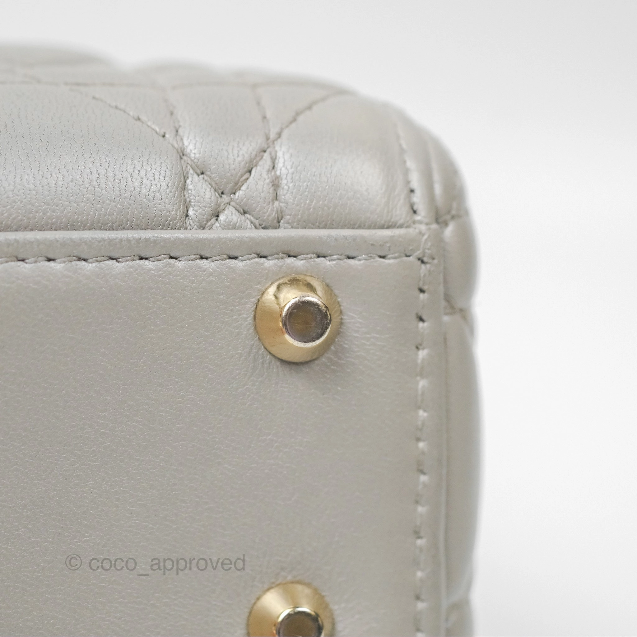 Christian Dior Mini Lady Dior Iridescent Light Grey Cannage Lambskin Gold Hardware