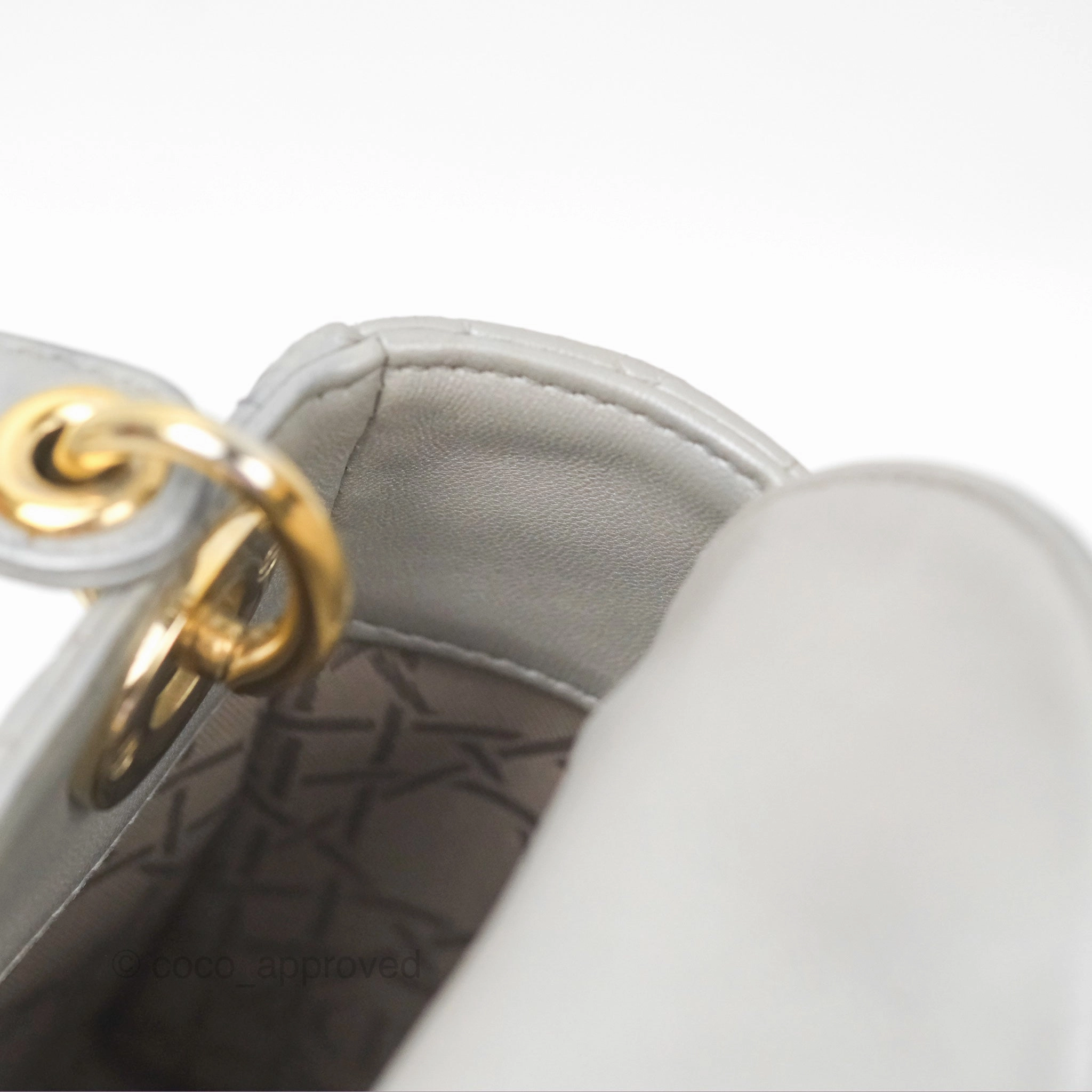 Christian Dior Mini Lady Dior Iridescent Light Grey Cannage Lambskin Gold Hardware