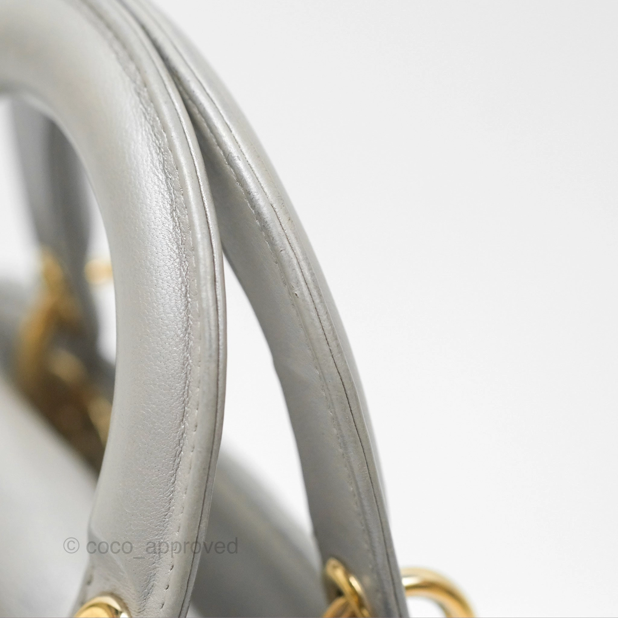 Christian Dior Mini Lady Dior Iridescent Light Grey Cannage Lambskin Gold Hardware