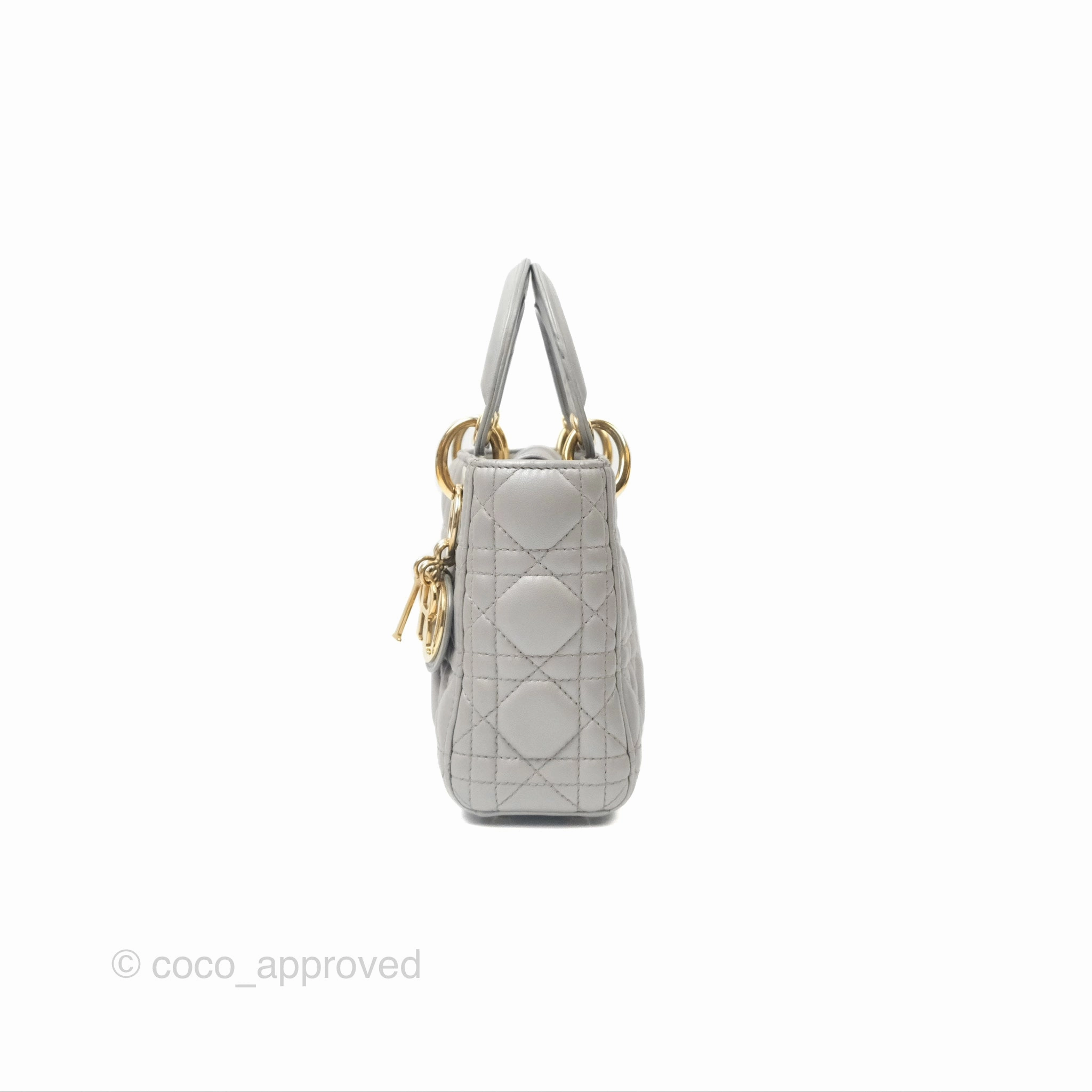 Christian Dior Mini Lady Dior Iridescent Light Grey Cannage Lambskin Gold Hardware