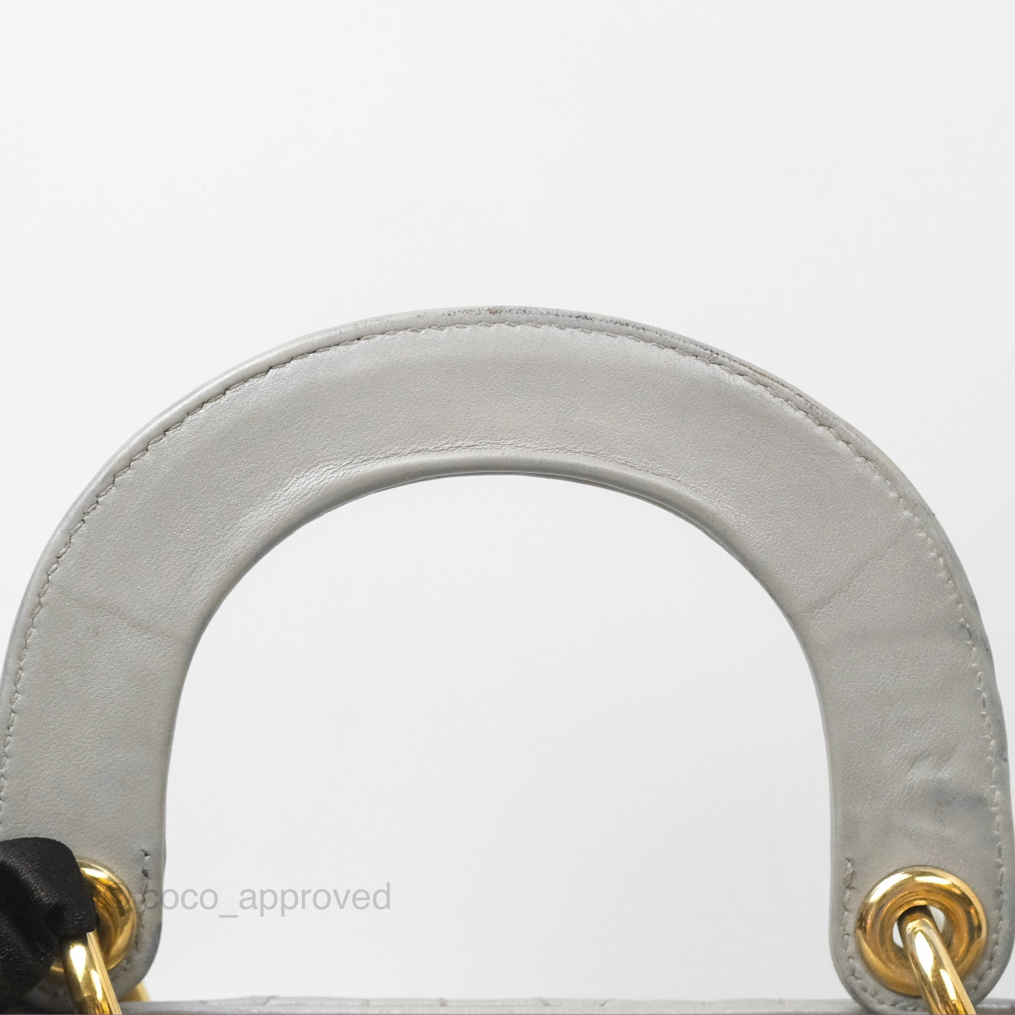 Christian Dior Mini Lady Dior Iridescent Light Grey Cannage Lambskin Gold Hardware