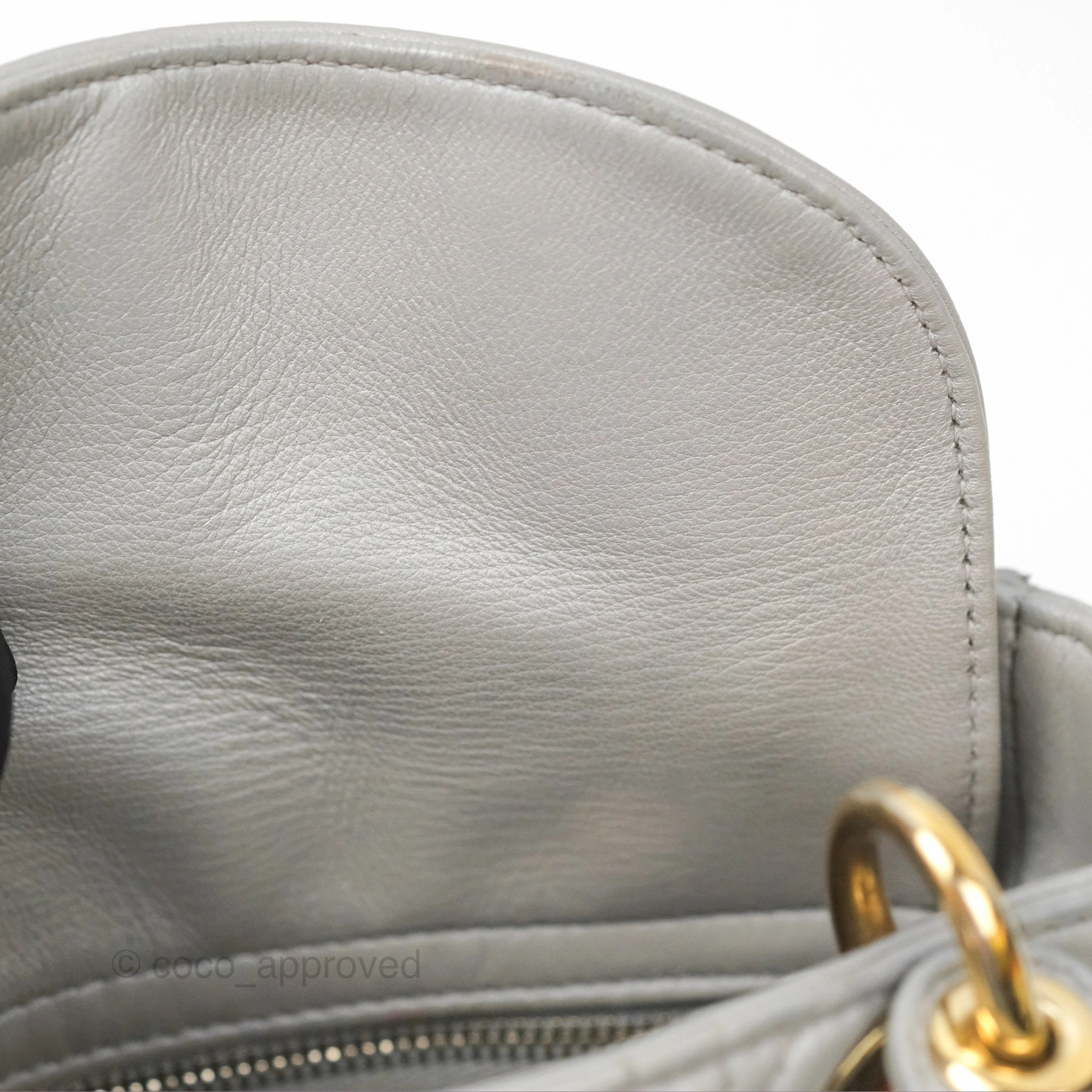 Christian Dior Mini Lady Dior Iridescent Light Grey Cannage Lambskin Gold Hardware