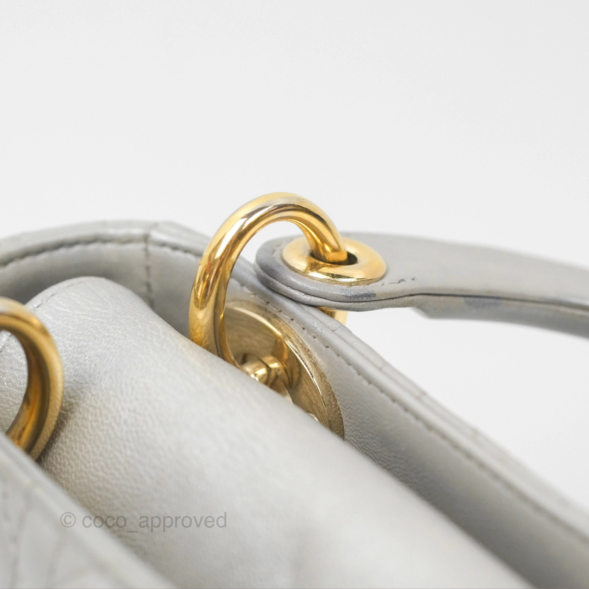 Christian Dior Mini Lady Dior Iridescent Light Grey Cannage Lambskin Gold Hardware