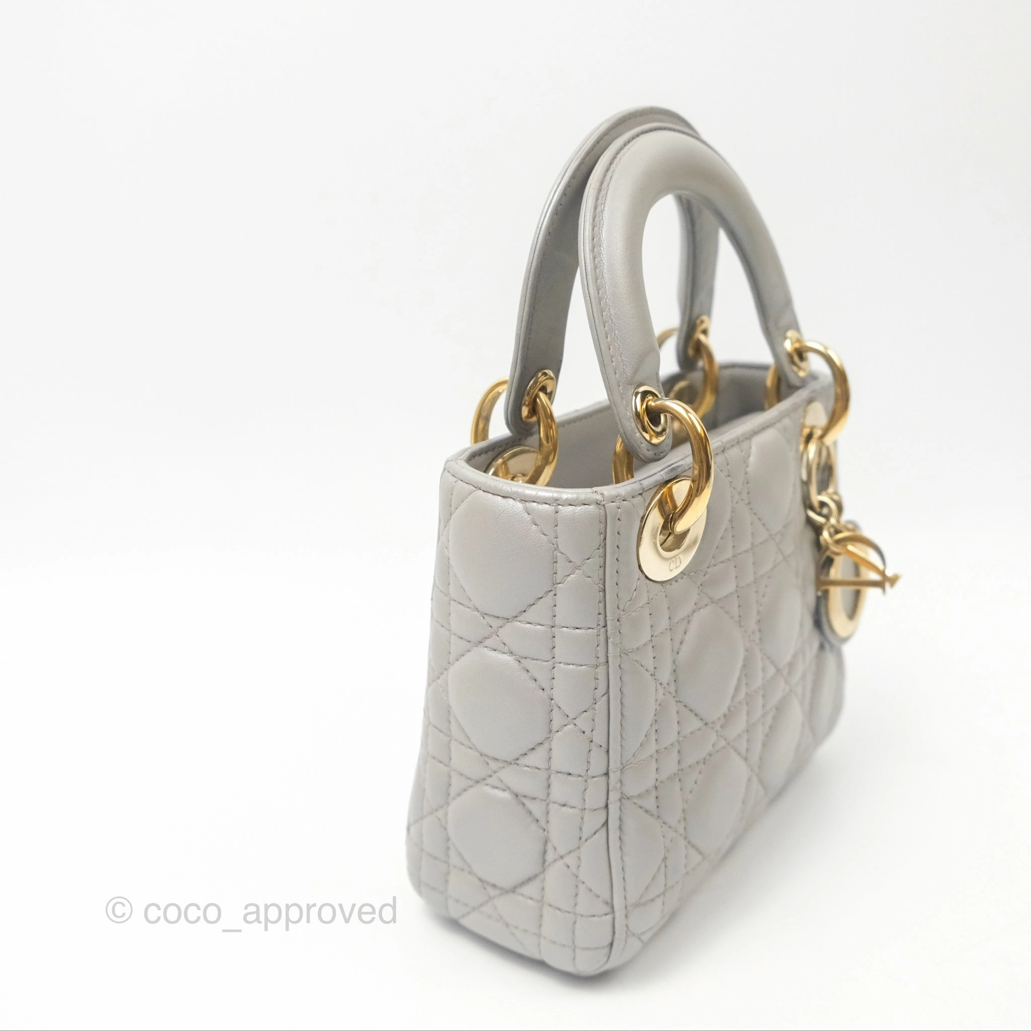 Christian Dior Mini Lady Dior Iridescent Light Grey Cannage Lambskin Gold Hardware