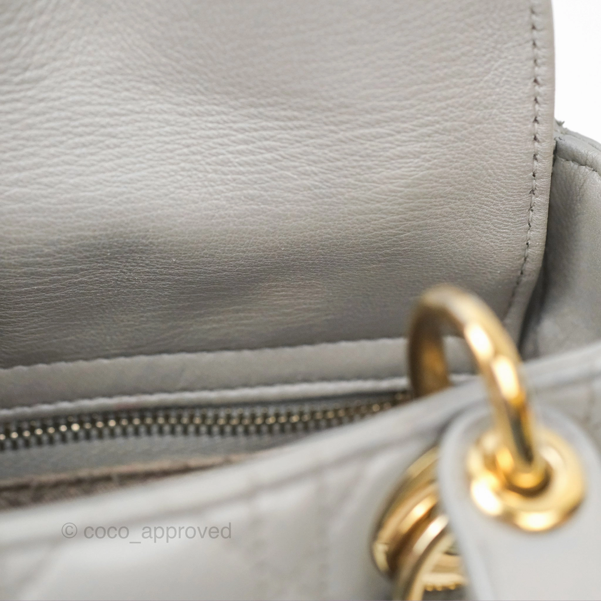 Christian Dior Mini Lady Dior Iridescent Light Grey Cannage Lambskin Gold Hardware