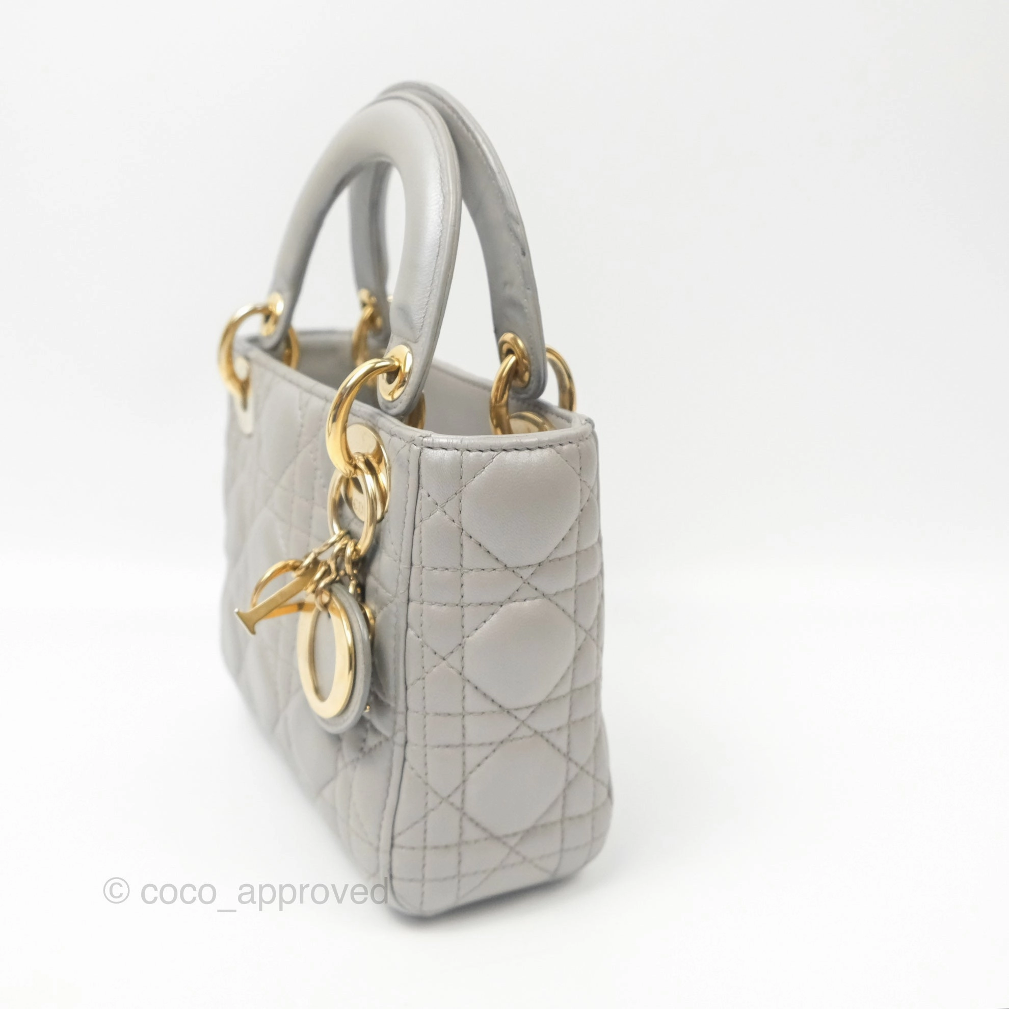 Christian Dior Mini Lady Dior Iridescent Light Grey Cannage Lambskin Gold Hardware