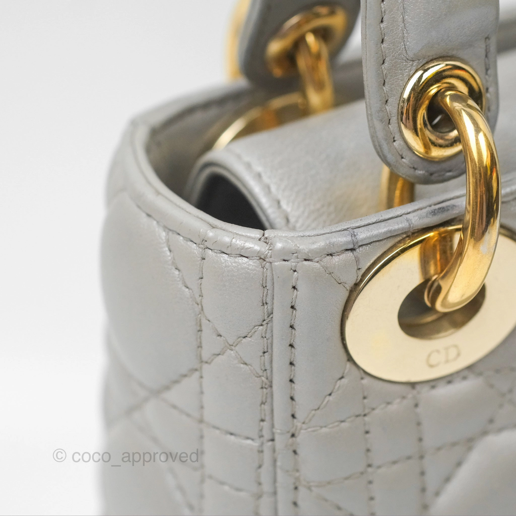 Christian Dior Mini Lady Dior Iridescent Light Grey Cannage Lambskin Gold Hardware