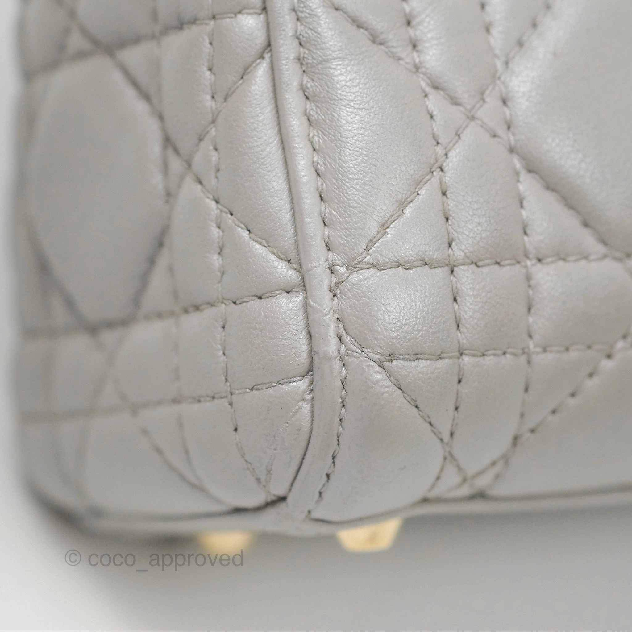 Christian Dior Mini Lady Dior Iridescent Light Grey Cannage Lambskin Gold Hardware
