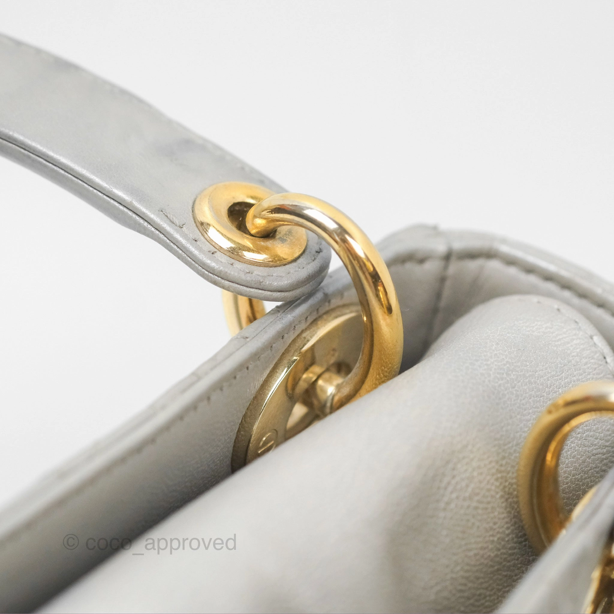 Christian Dior Mini Lady Dior Iridescent Light Grey Cannage Lambskin Gold Hardware