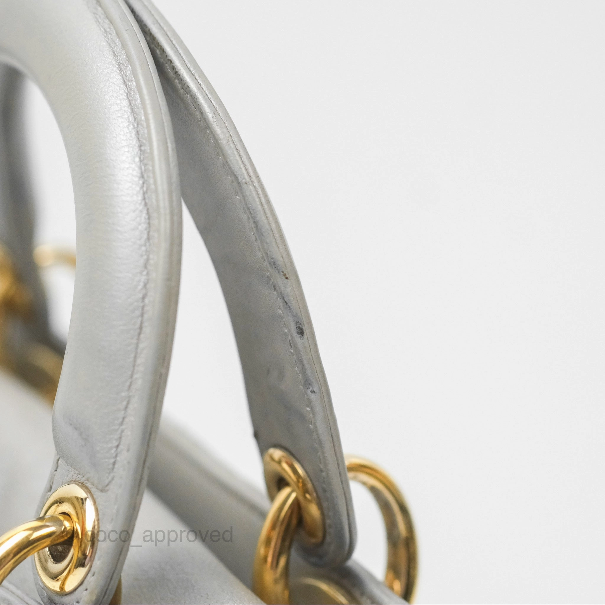 Christian Dior Mini Lady Dior Iridescent Light Grey Cannage Lambskin Gold Hardware