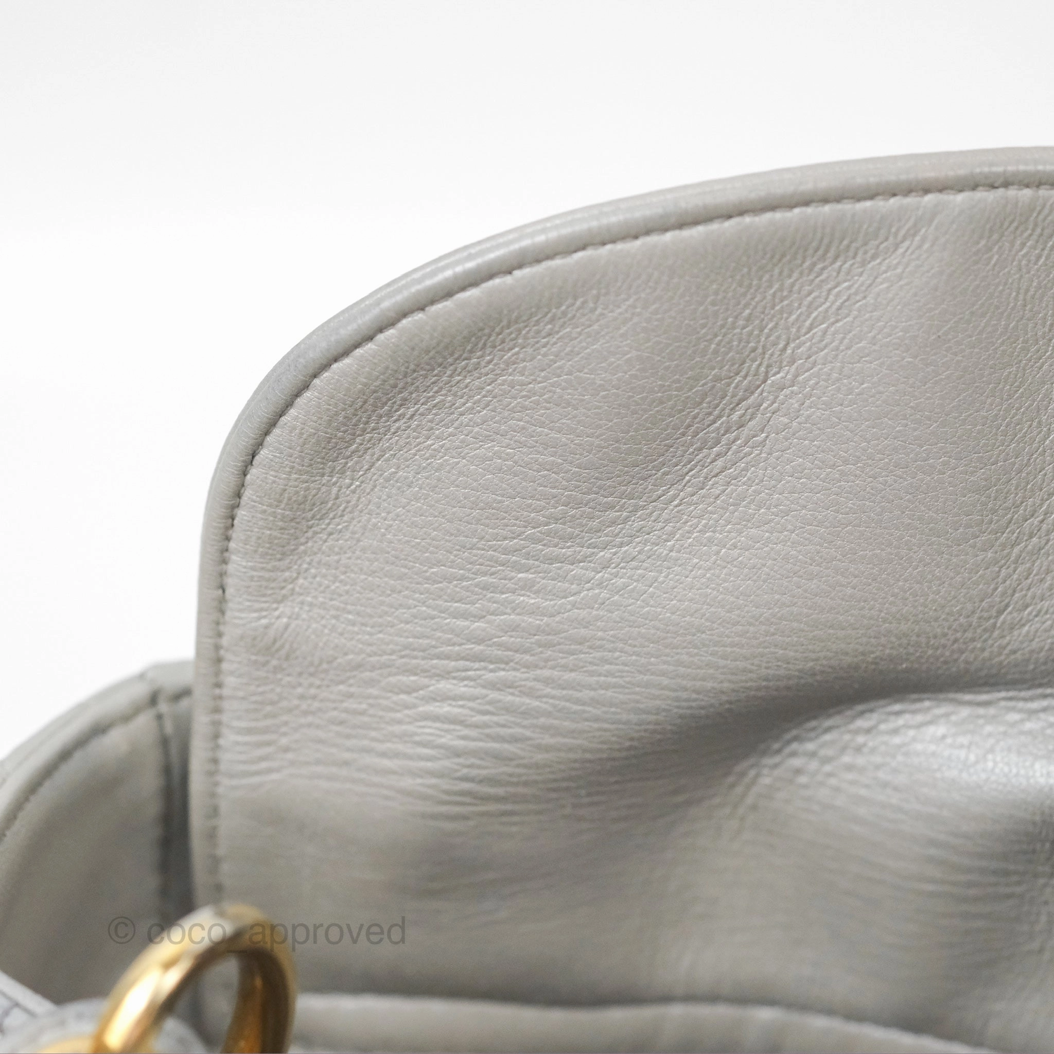 Christian Dior Mini Lady Dior Iridescent Light Grey Cannage Lambskin Gold Hardware