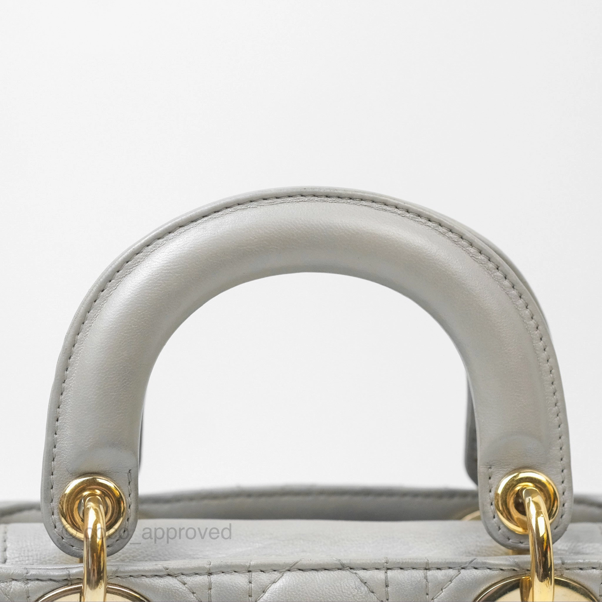 Christian Dior Mini Lady Dior Iridescent Light Grey Cannage Lambskin Gold Hardware