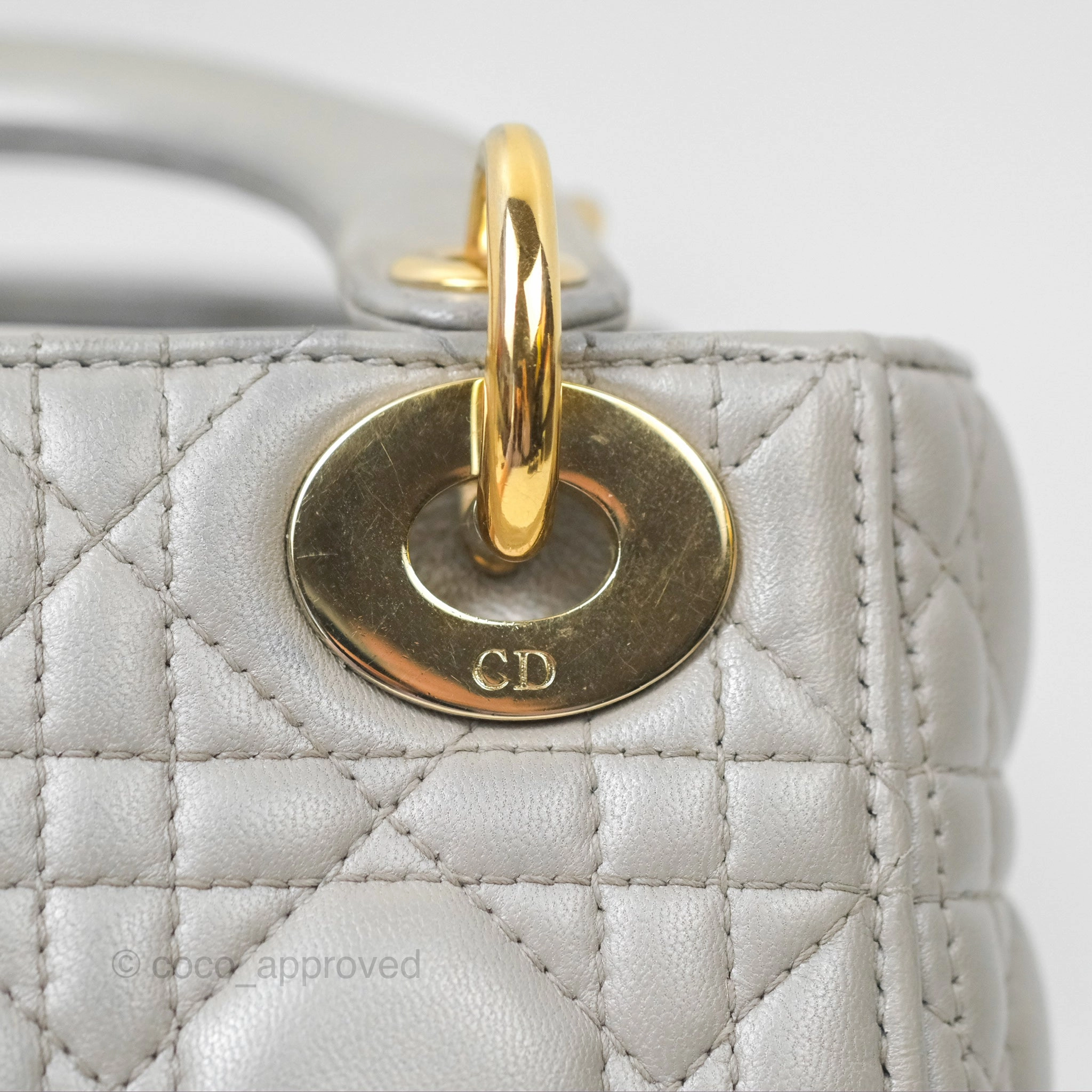 Christian Dior Mini Lady Dior Iridescent Light Grey Cannage Lambskin Gold Hardware