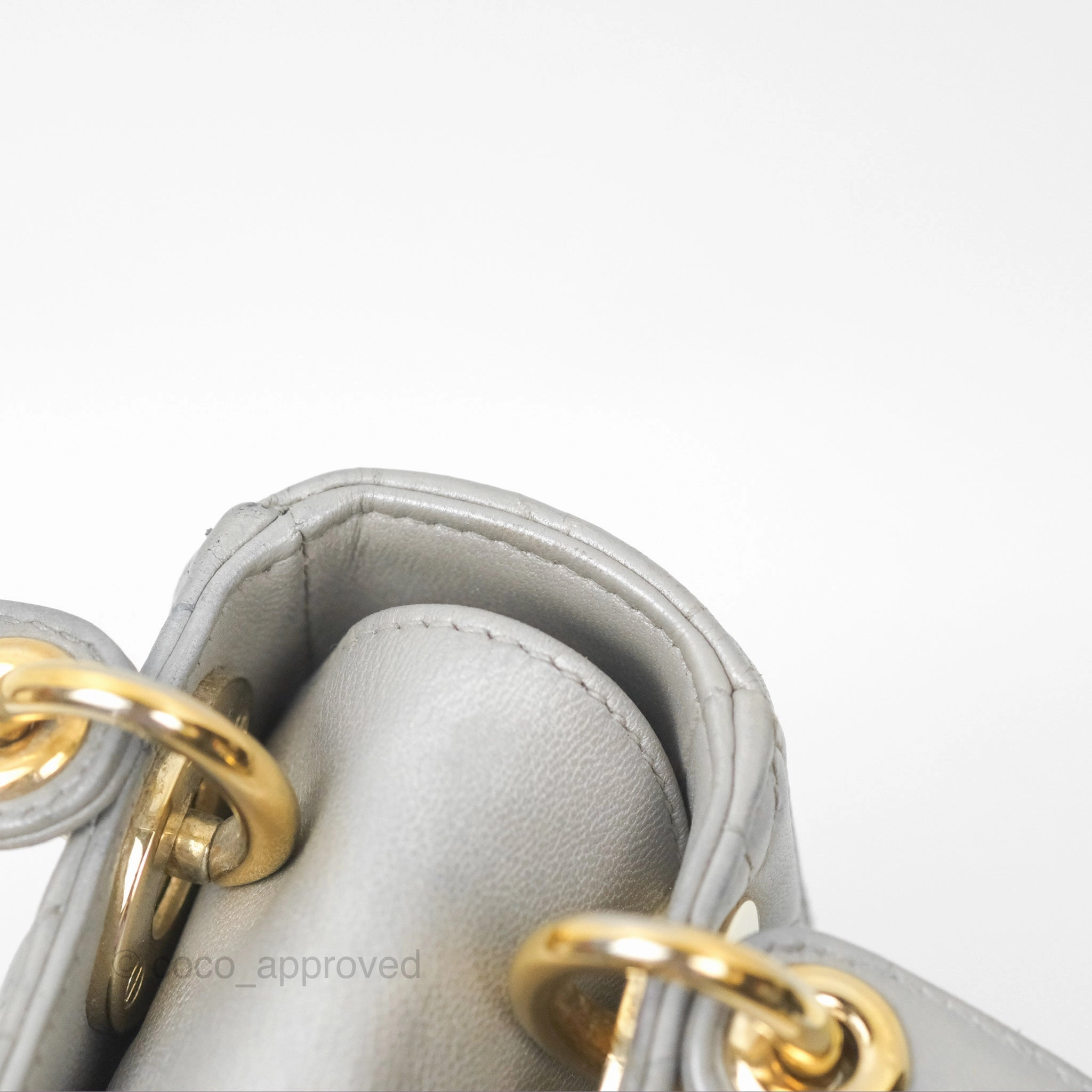 Christian Dior Mini Lady Dior Iridescent Light Grey Cannage Lambskin Gold Hardware