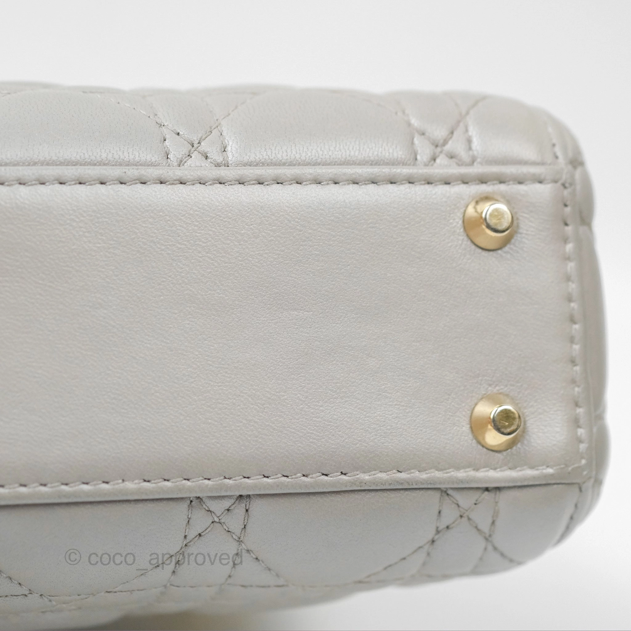 Christian Dior Mini Lady Dior Iridescent Light Grey Cannage Lambskin Gold Hardware