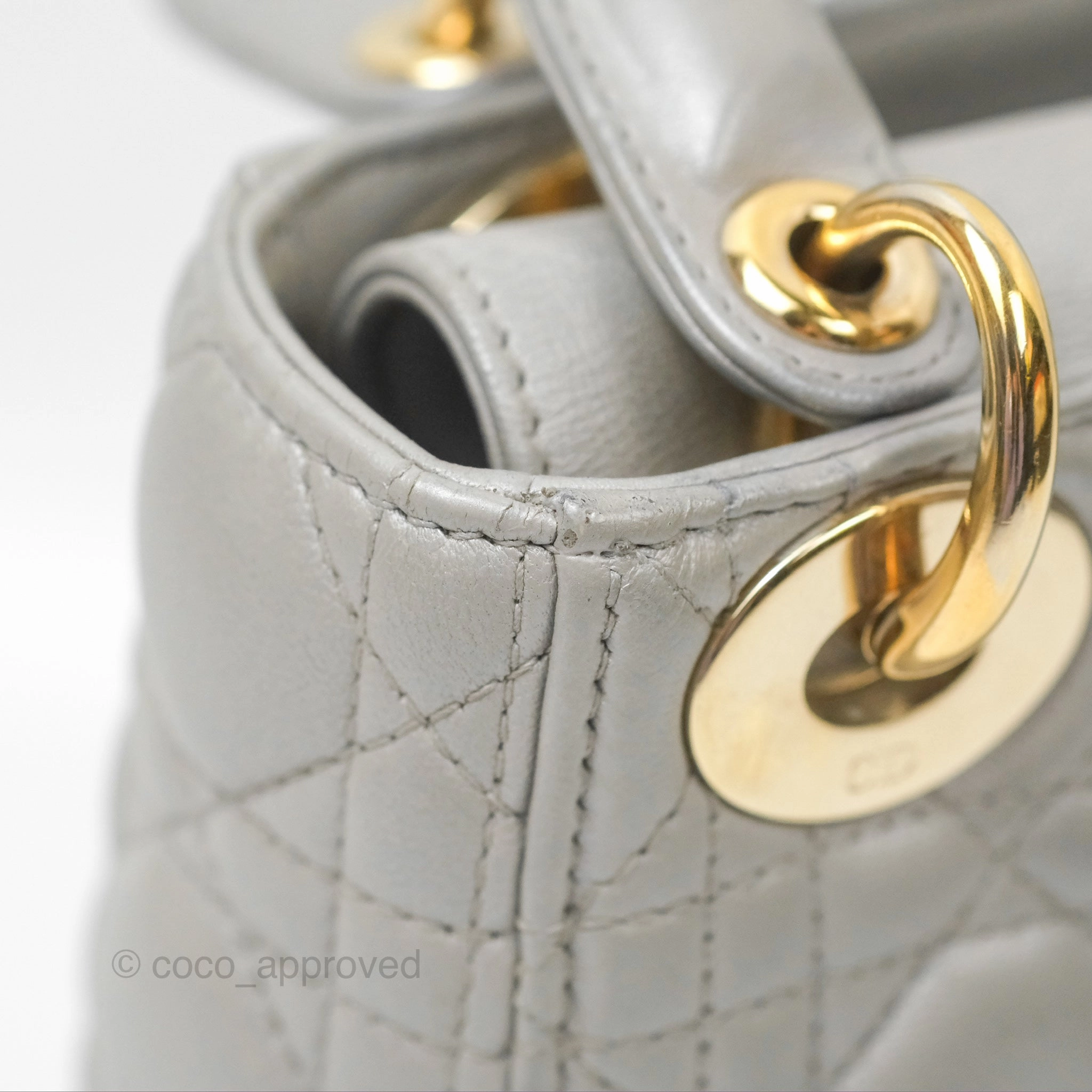 Christian Dior Mini Lady Dior Iridescent Light Grey Cannage Lambskin Gold Hardware