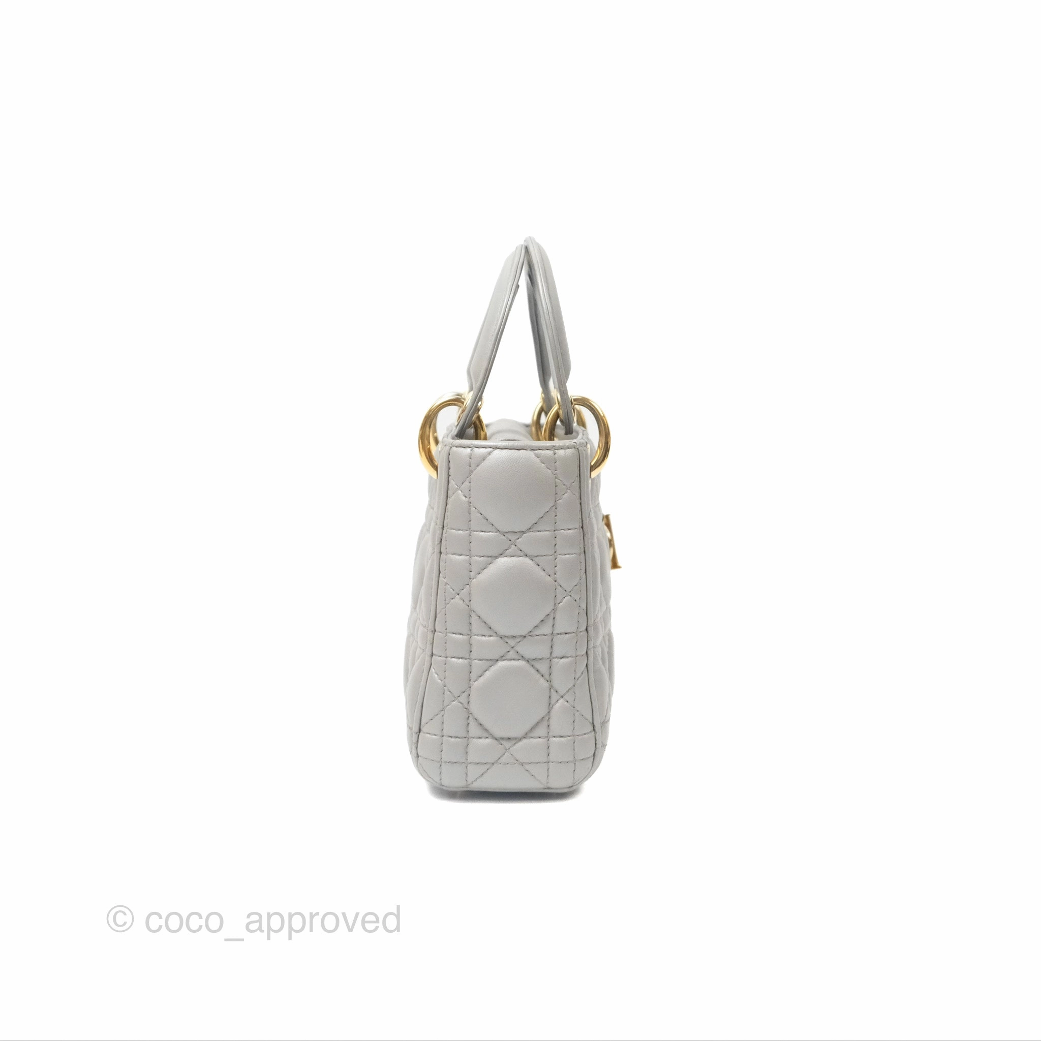 Christian Dior Mini Lady Dior Iridescent Light Grey Cannage Lambskin Gold Hardware
