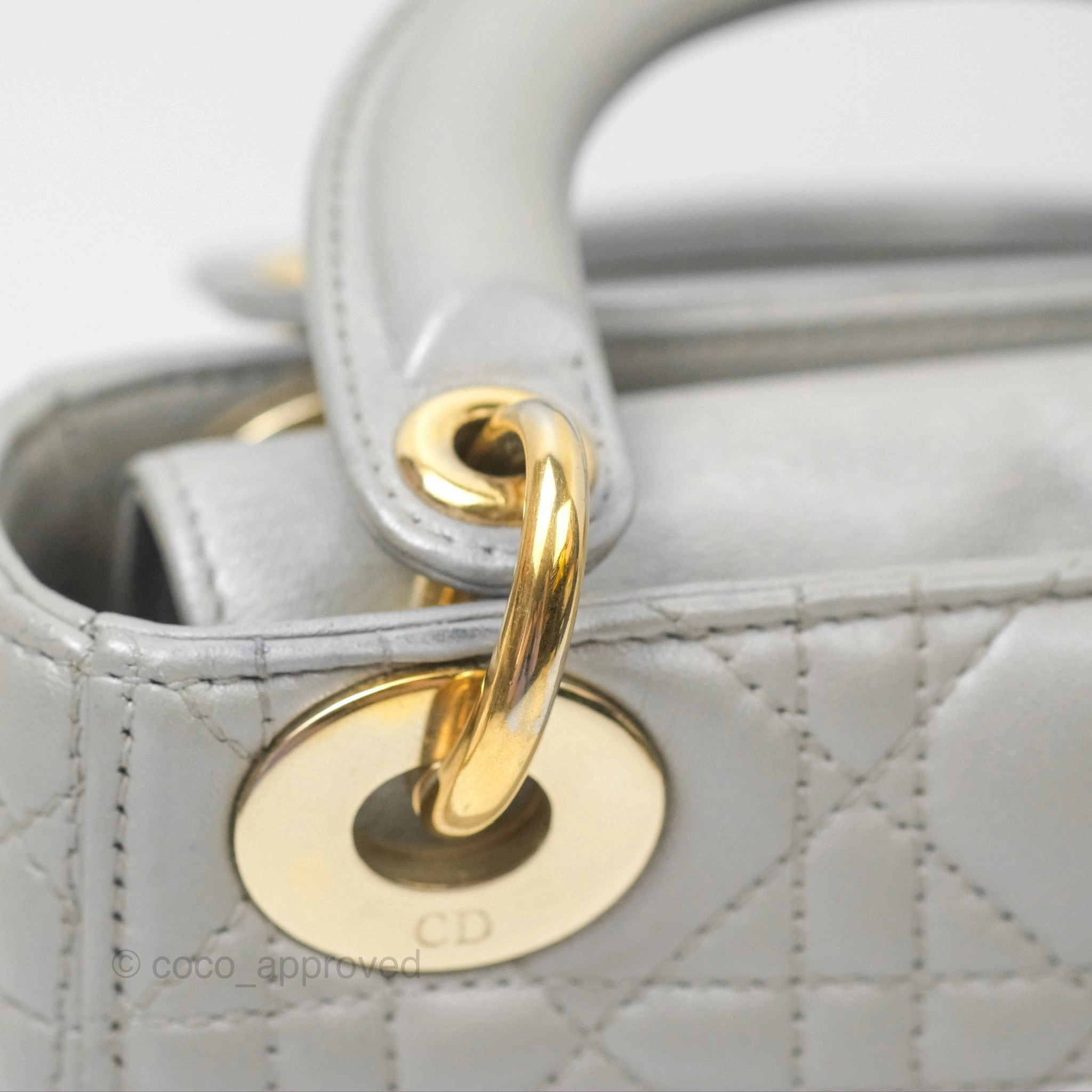 Christian Dior Mini Lady Dior Iridescent Light Grey Cannage Lambskin Gold Hardware
