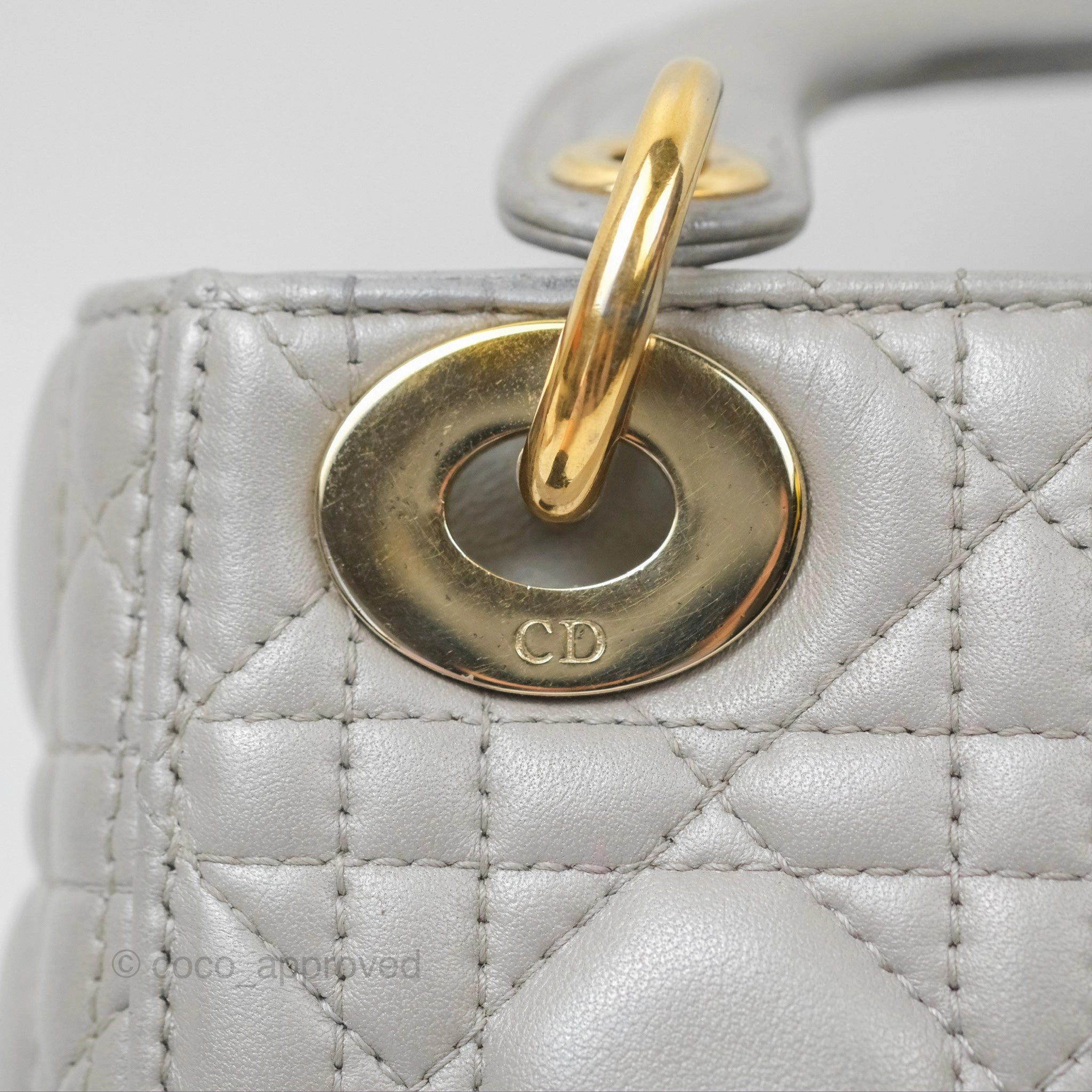 Christian Dior Mini Lady Dior Iridescent Light Grey Cannage Lambskin Gold Hardware