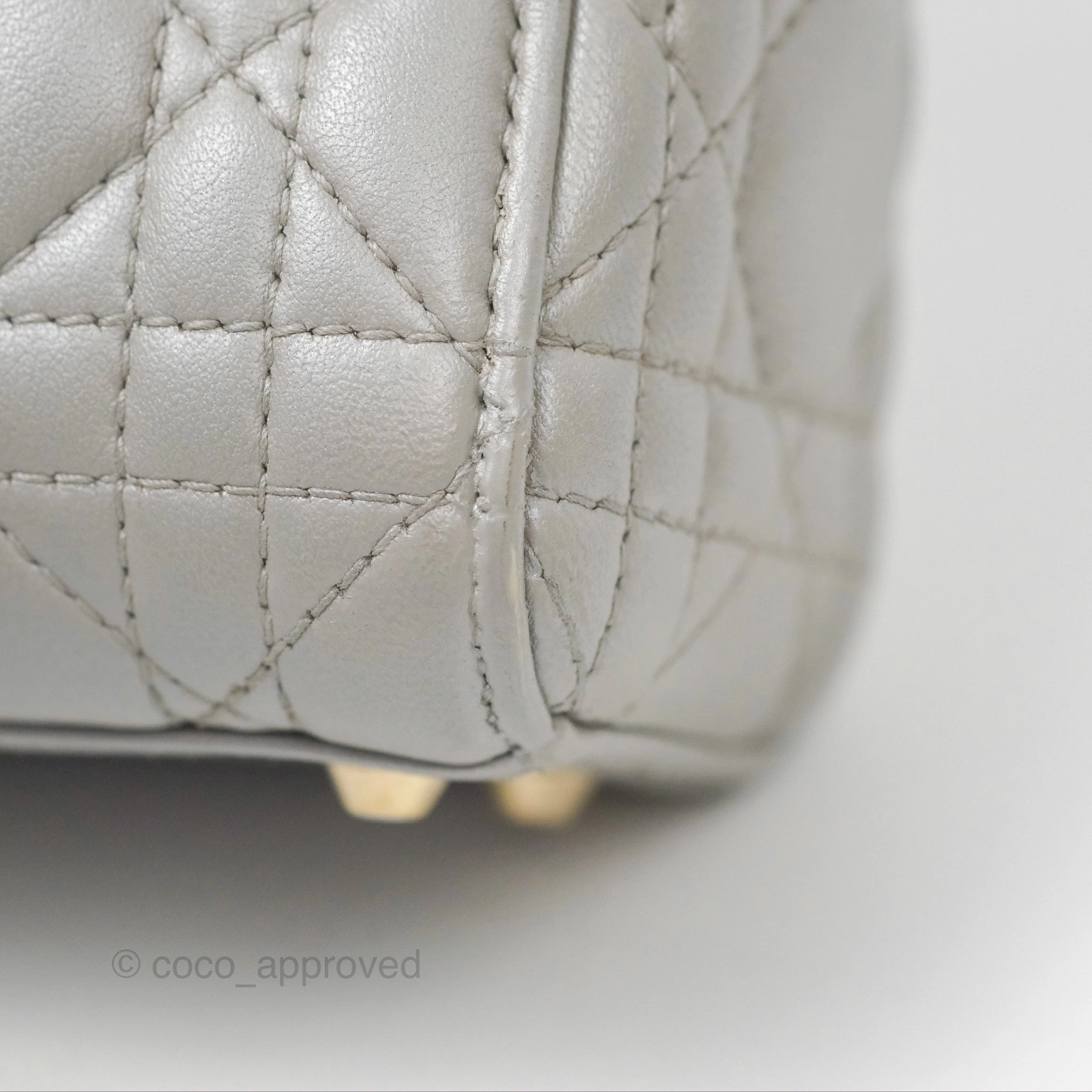 Christian Dior Mini Lady Dior Iridescent Light Grey Cannage Lambskin Gold Hardware