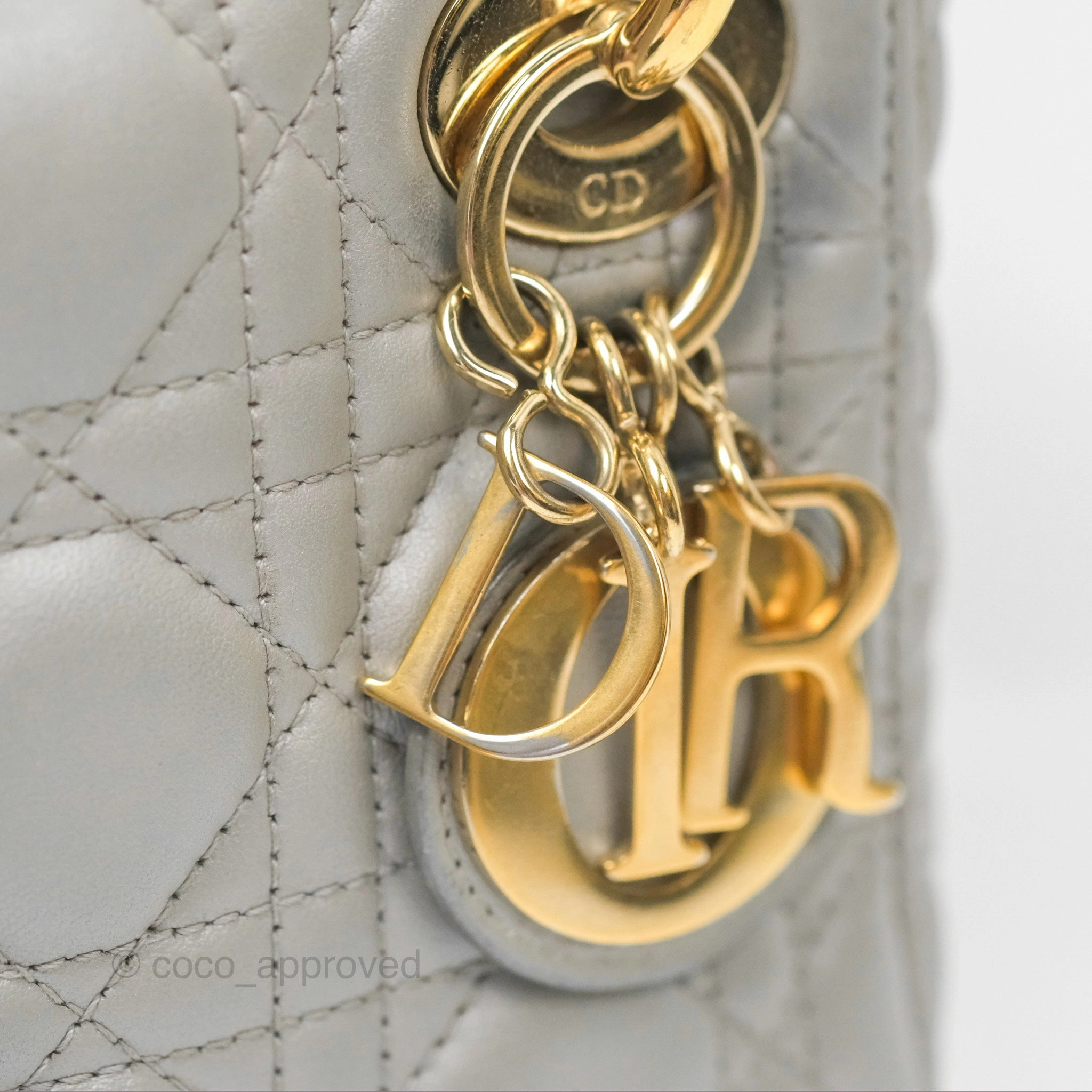 Christian Dior Mini Lady Dior Iridescent Light Grey Cannage Lambskin Gold Hardware
