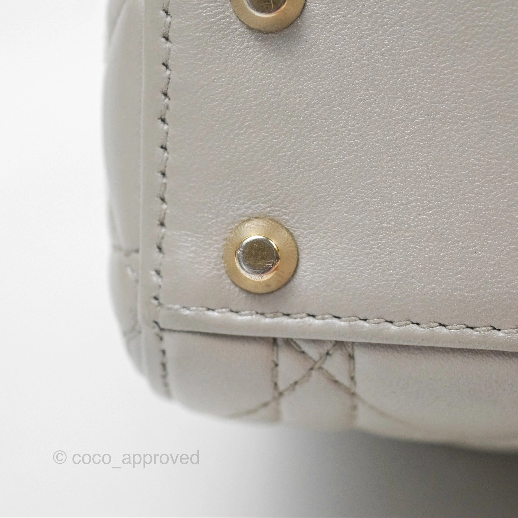 Christian Dior Mini Lady Dior Iridescent Light Grey Cannage Lambskin Gold Hardware