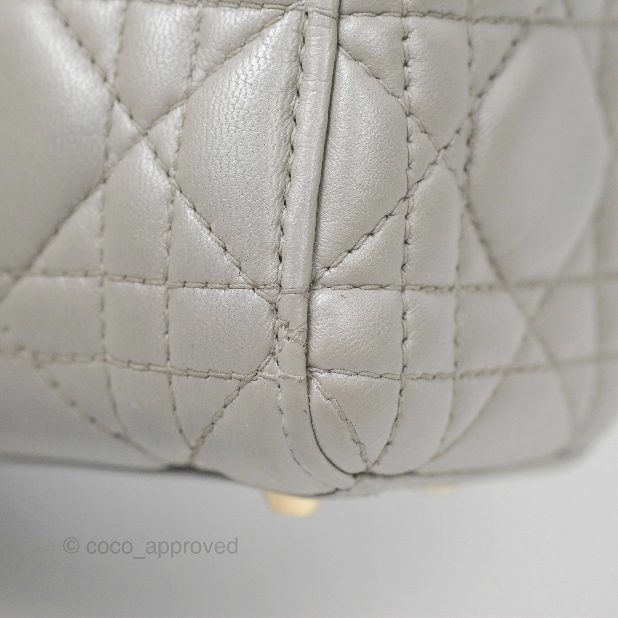 Christian Dior Mini Lady Dior Iridescent Light Grey Cannage Lambskin Gold Hardware