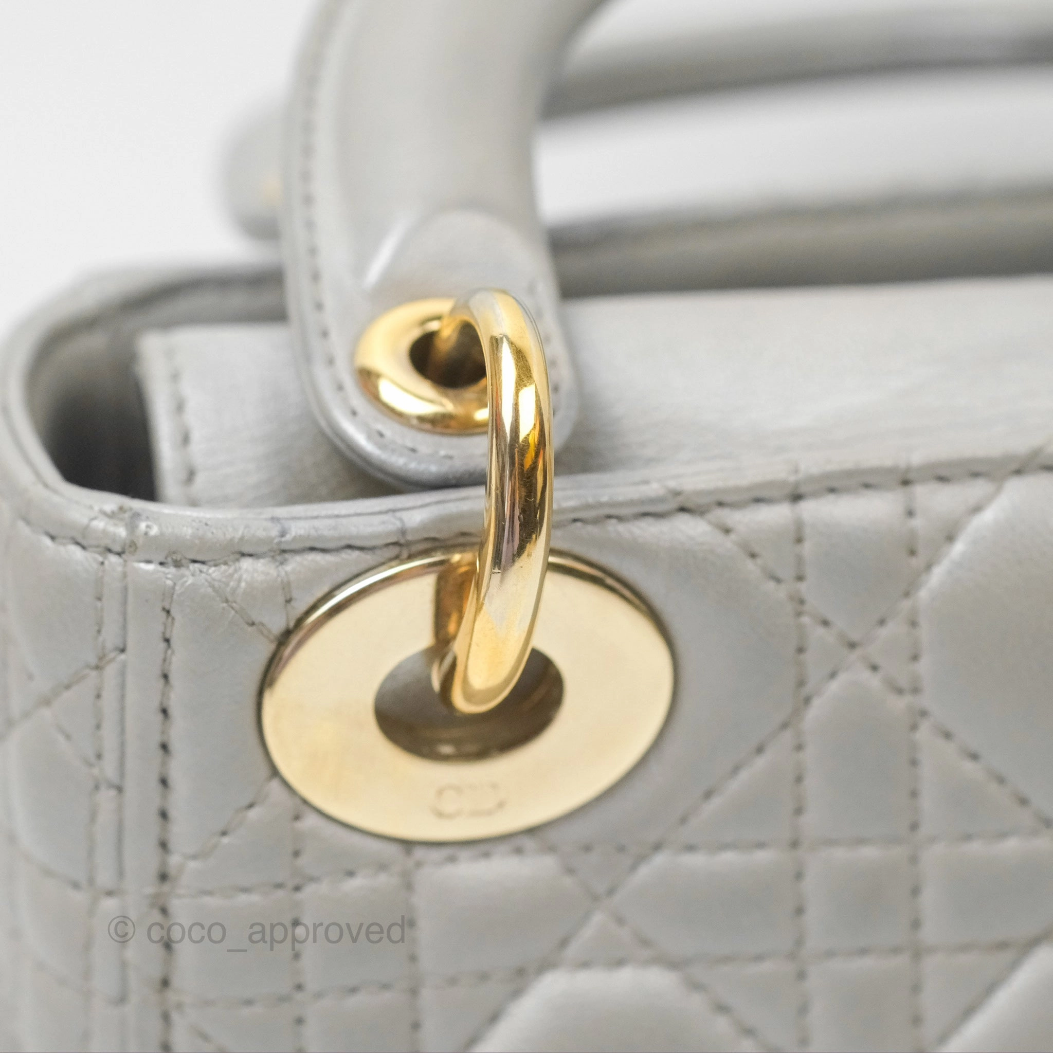 Christian Dior Mini Lady Dior Iridescent Light Grey Cannage Lambskin Gold Hardware