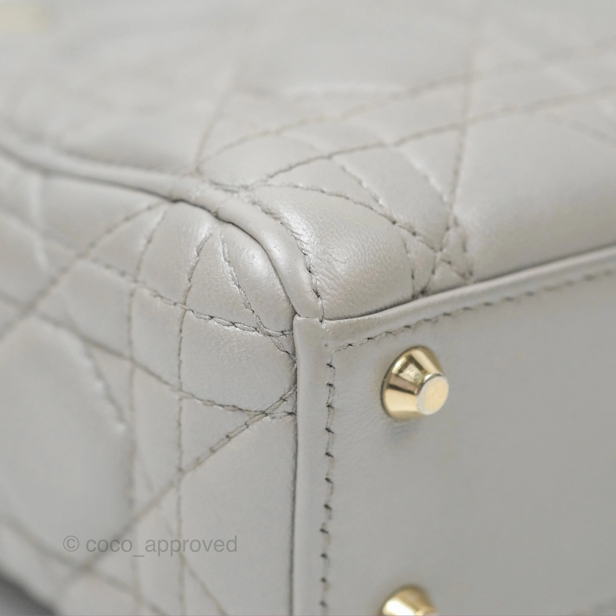 Christian Dior Mini Lady Dior Iridescent Light Grey Cannage Lambskin Gold Hardware