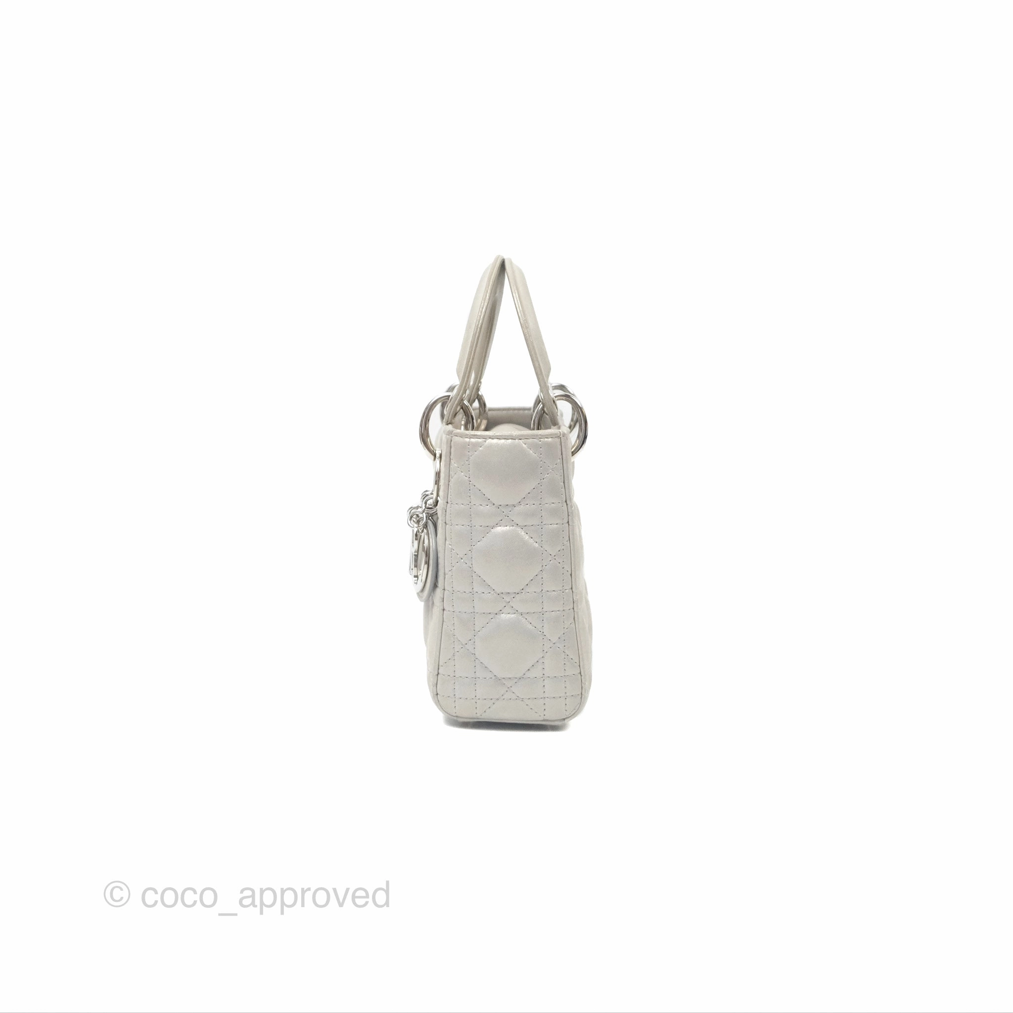 Christian Dior Mini Lady Dior Metallic Silver Nubuck Silver Hardware