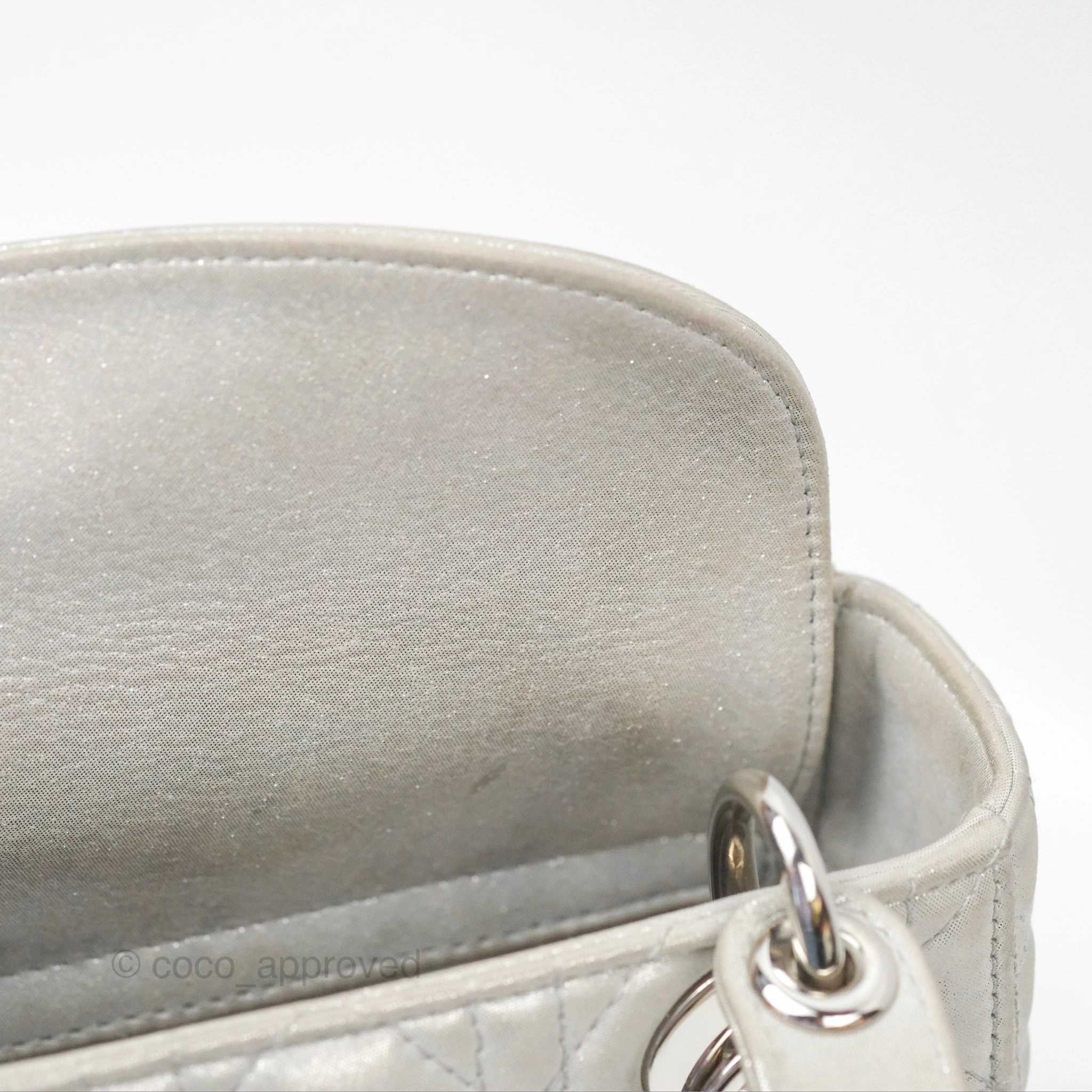 Christian Dior Mini Lady Dior Metallic Silver Nubuck Silver Hardware