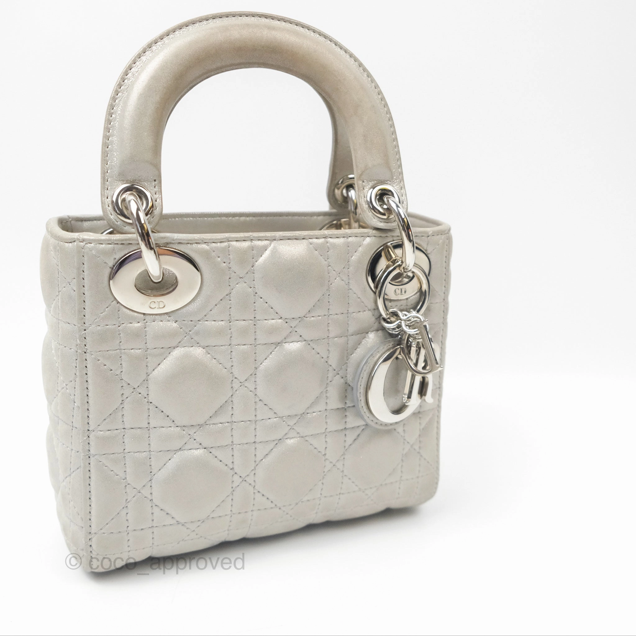 Christian Dior Mini Lady Dior Metallic Silver Nubuck Silver Hardware