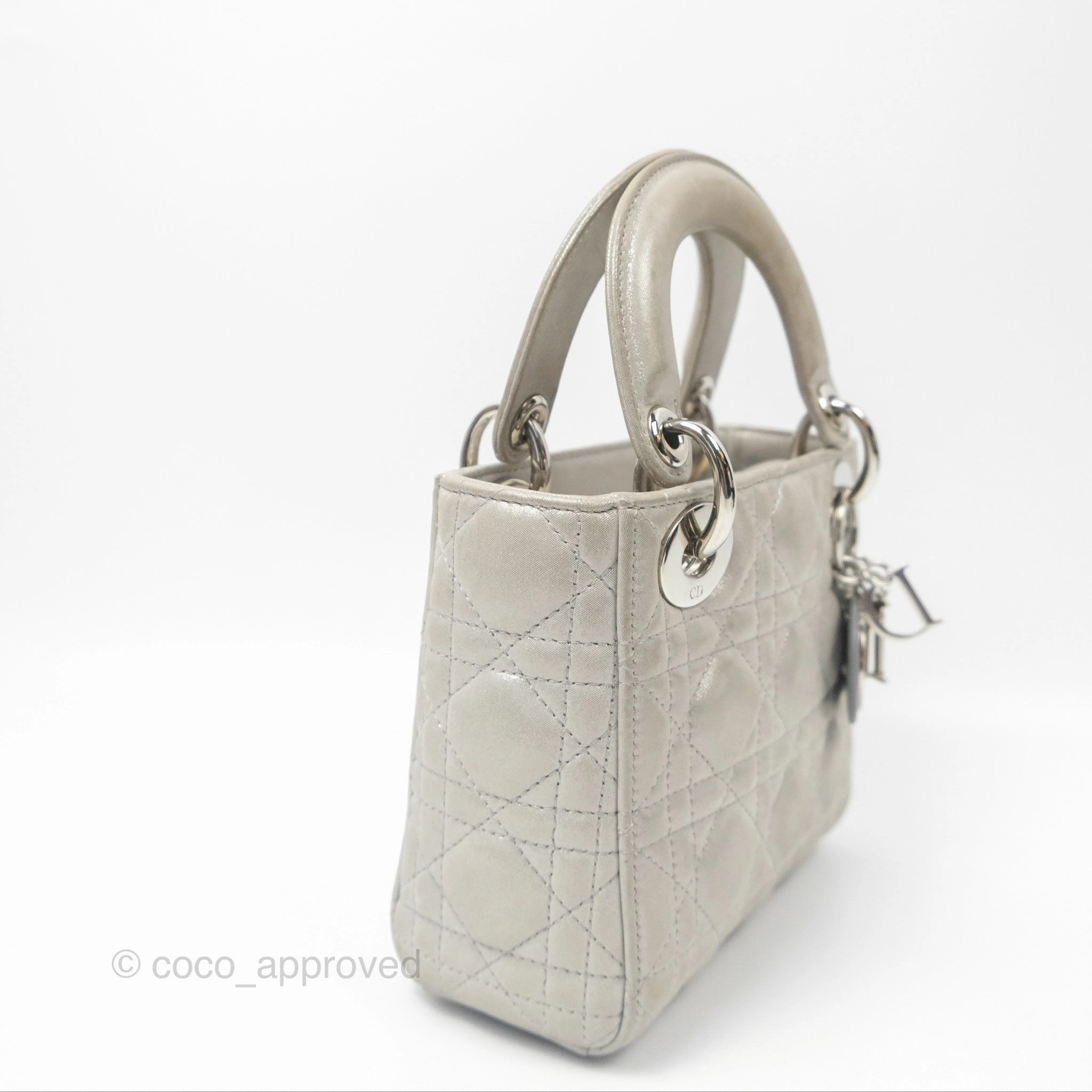 Christian Dior Mini Lady Dior Metallic Silver Nubuck Silver Hardware