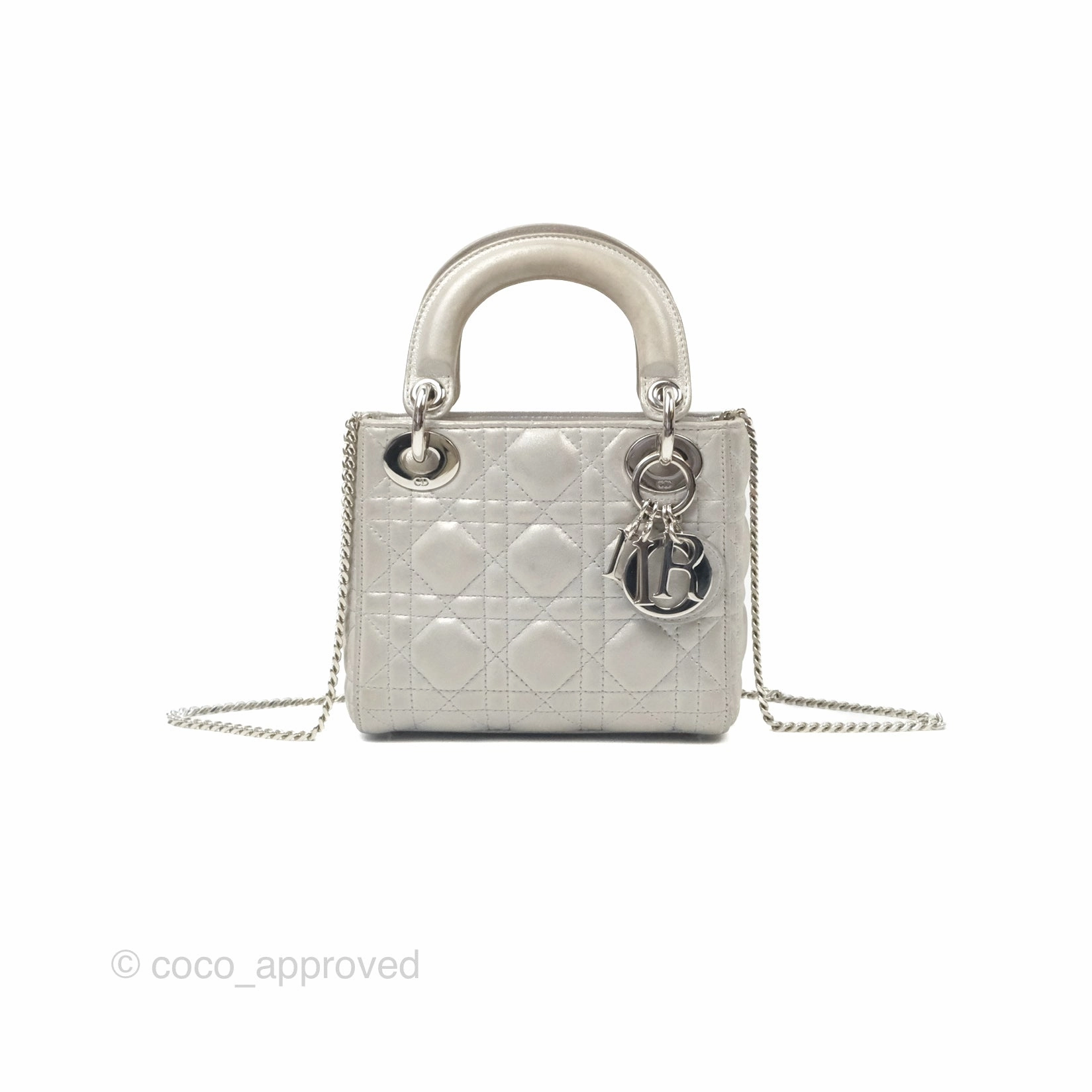 Christian Dior Mini Lady Dior Metallic Silver Nubuck Silver Hardware
