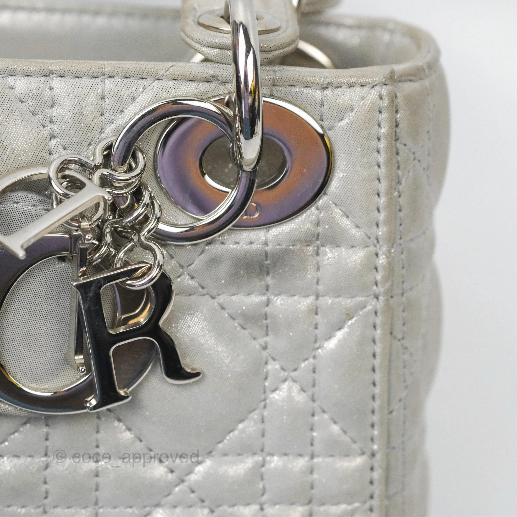 Christian Dior Mini Lady Dior Metallic Silver Nubuck Silver Hardware