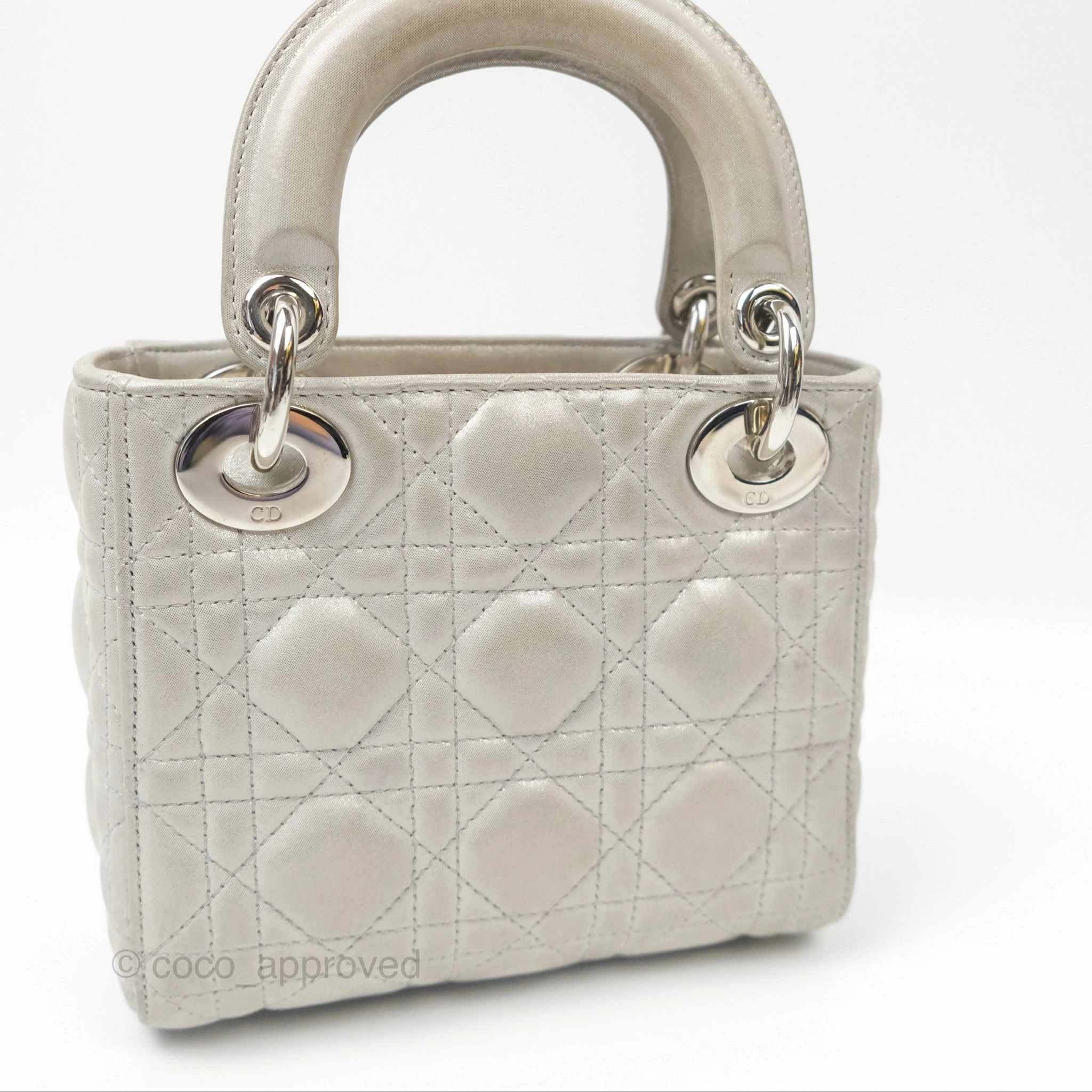 Christian Dior Mini Lady Dior Metallic Silver Nubuck Silver Hardware