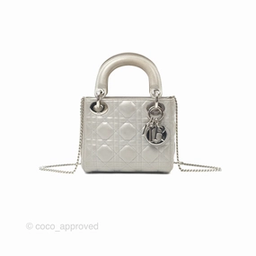 Christian Dior Mini Lady Dior Metallic Silver Nubuck Silver Hardware