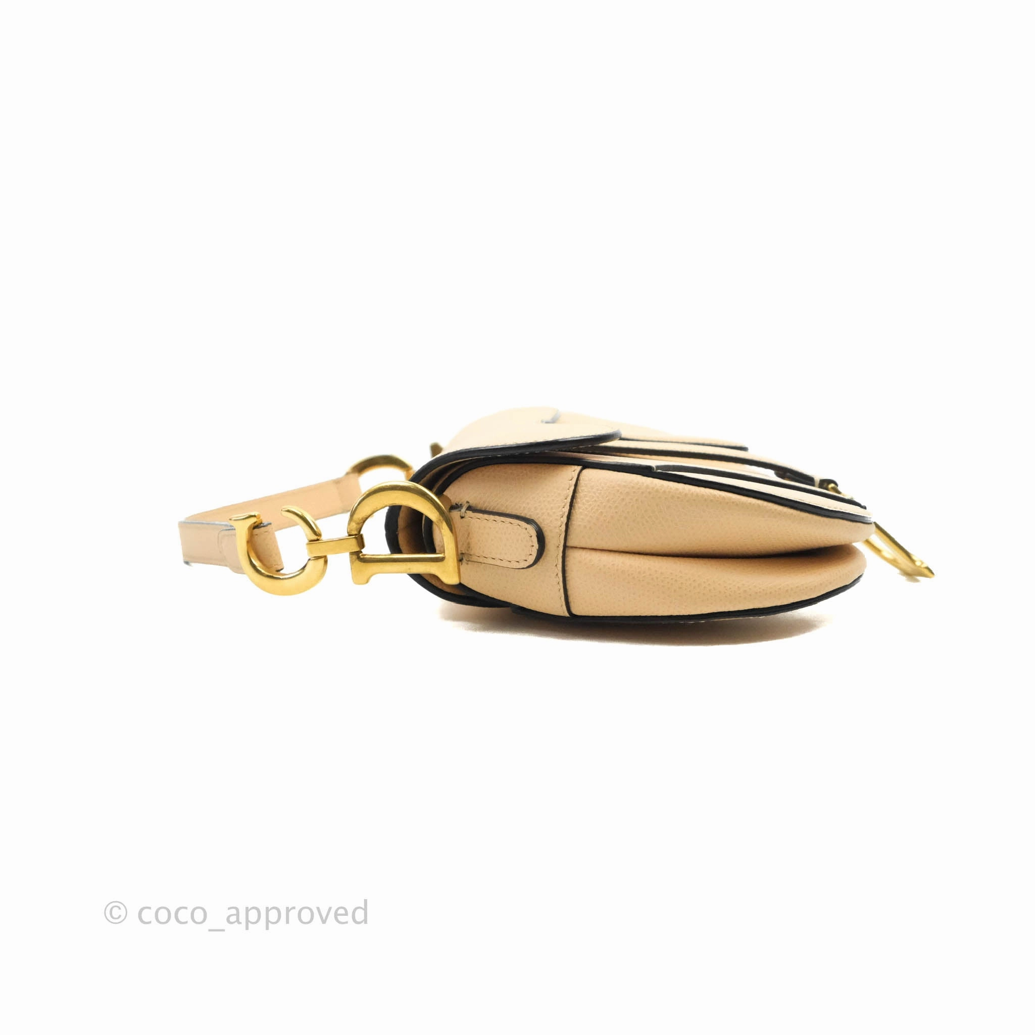 Christian Dior Mini Saddle Bag Beige Grained Calfskin Gold Hardware With Strap