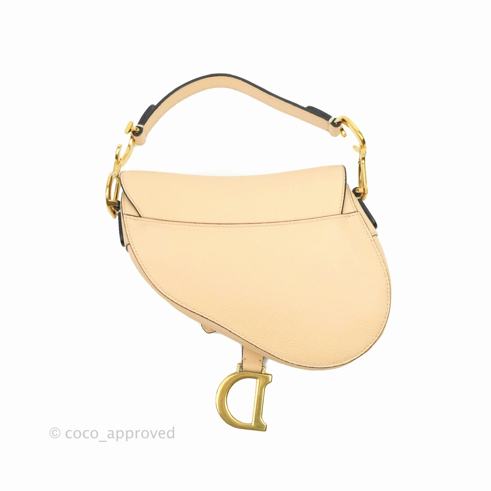 Christian Dior Mini Saddle Bag Beige Grained Calfskin Gold Hardware With Strap