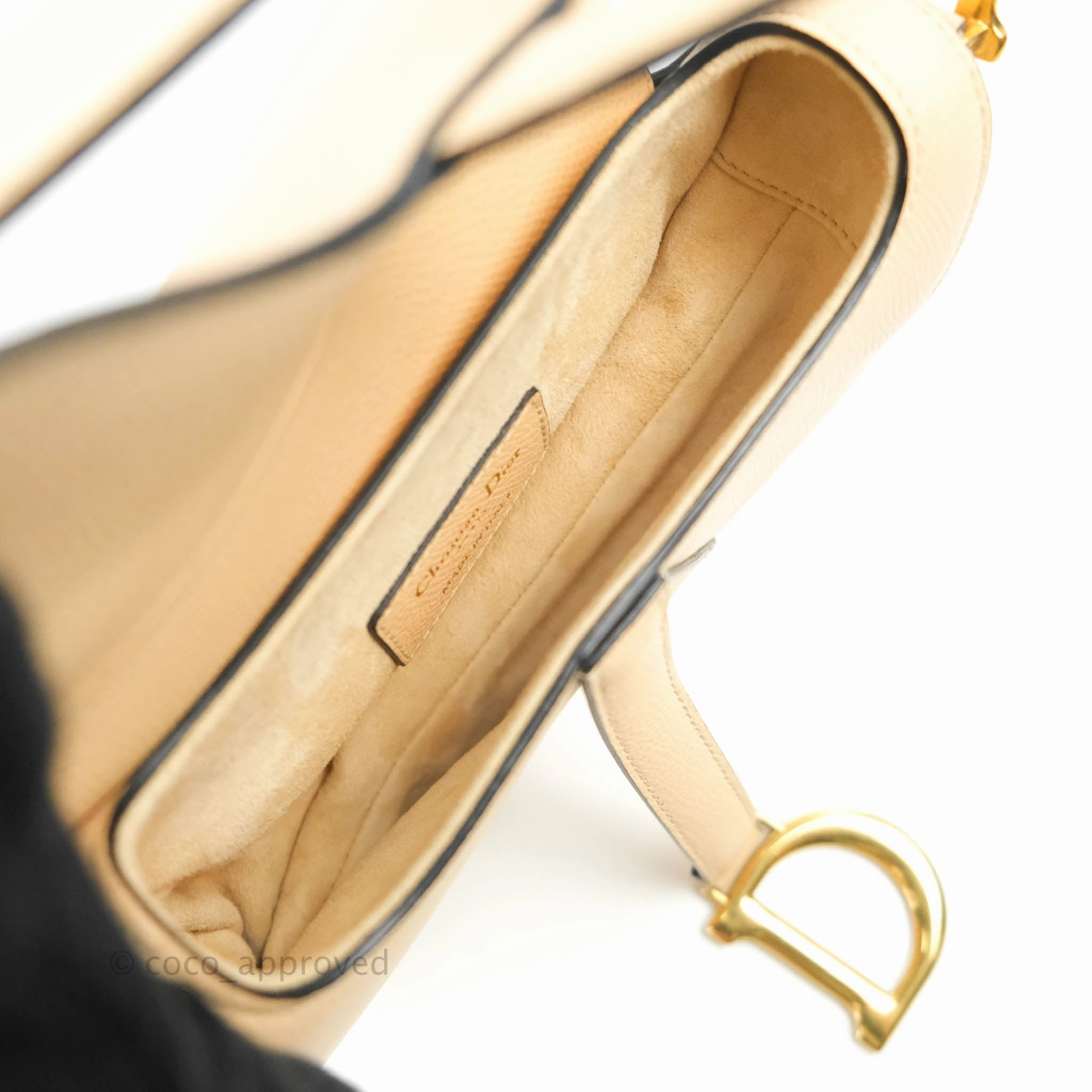 Christian Dior Mini Saddle Bag Beige Grained Calfskin Gold Hardware With Strap